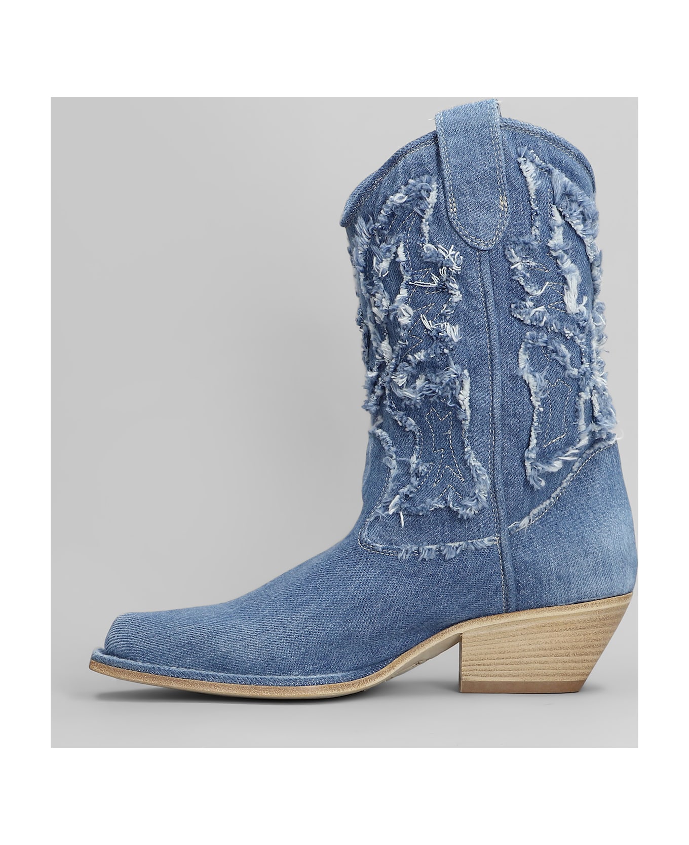 Vic Matié Denim 505 Texan Ankle Boots In Blue Denim - blue