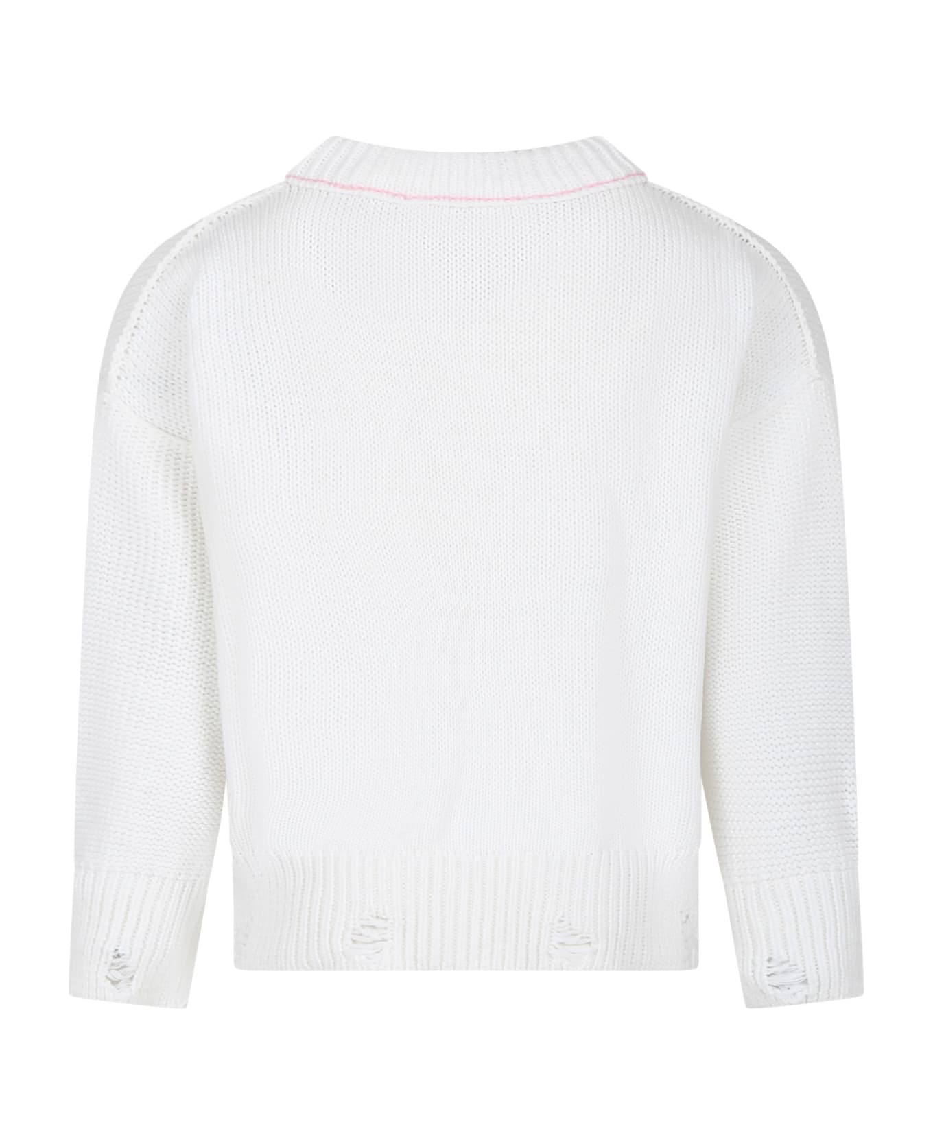 Palm Angels White Sweater For Girl With Iconic Teddy Bear - White