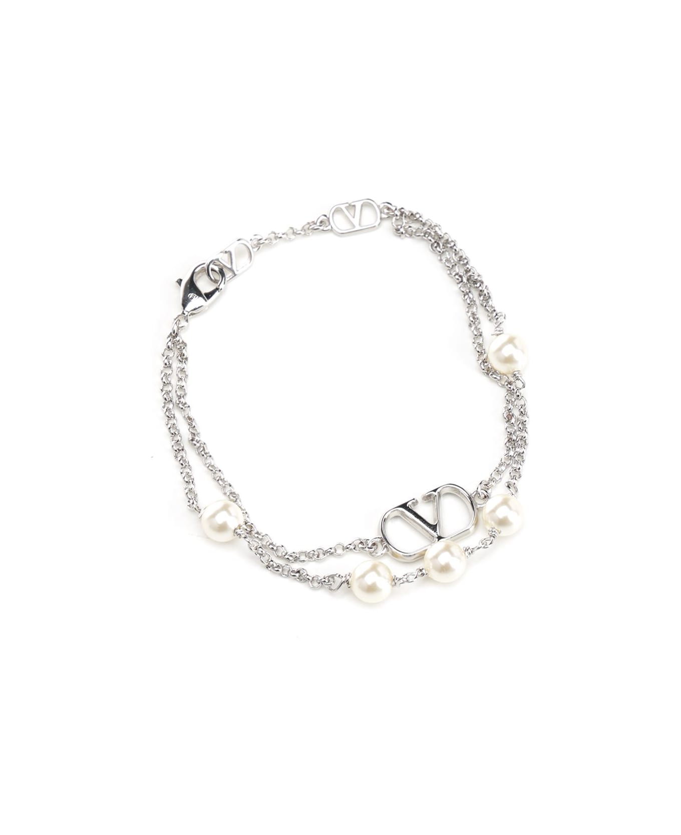 Valentino Garavani Vlogo Bracelet In Metal And Swarovski® Pearls - Silver