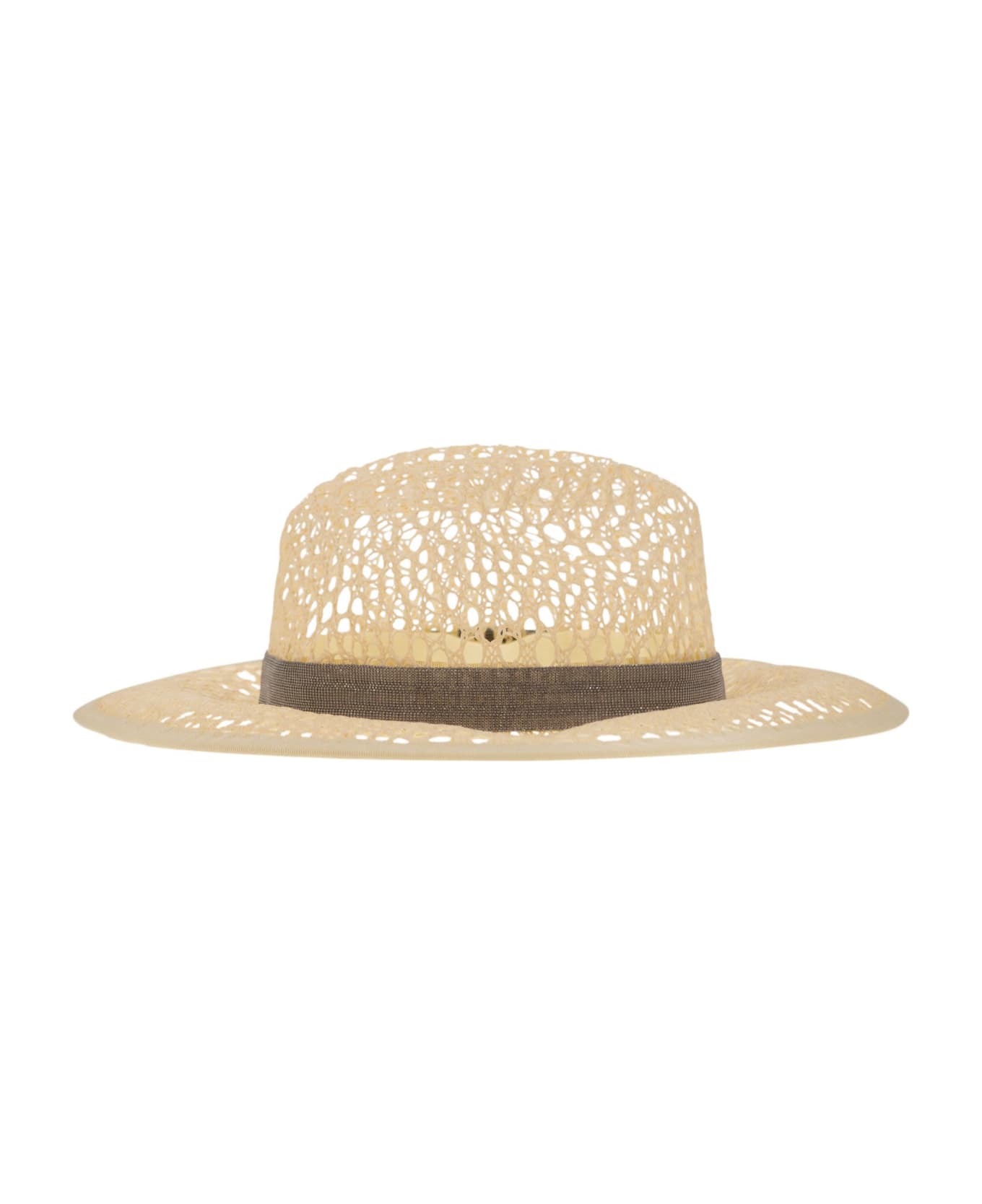 Brunello Cucinelli Straw Hat With Precious Band - Natural 帽子