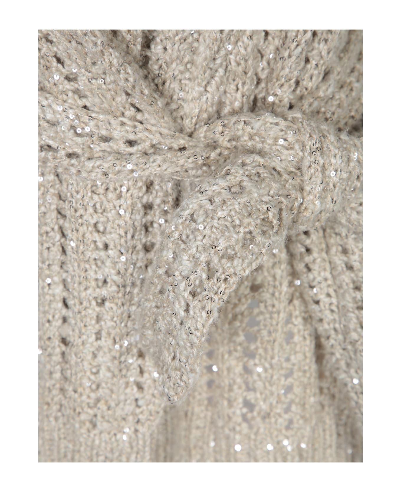 Brunello Cucinelli Crochet Belted Cardigan In Beige - Beige