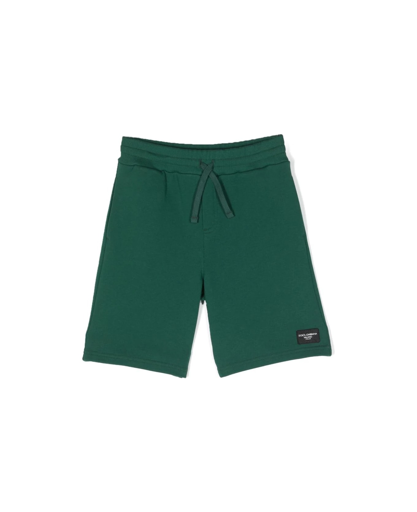 Dolce & Gabbana Green Jersey Bermuda Shorts With Logo Plaque - Green