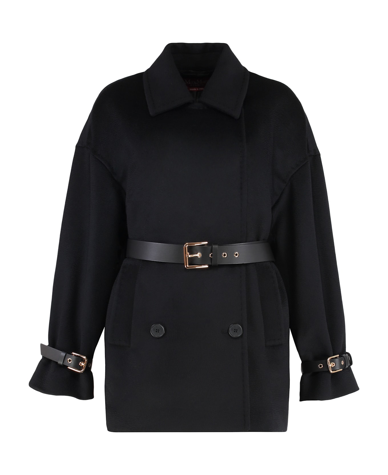 Max Mara Studio Pausa Double-breasted Virgin Wool Coat - black