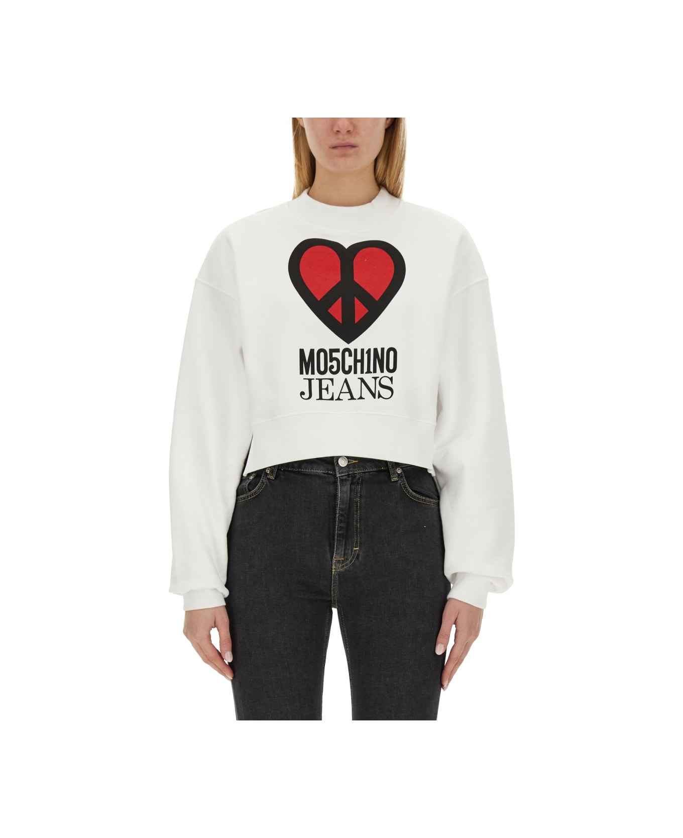 M05CH1N0 Jeans Sweatshirt With Logo - White