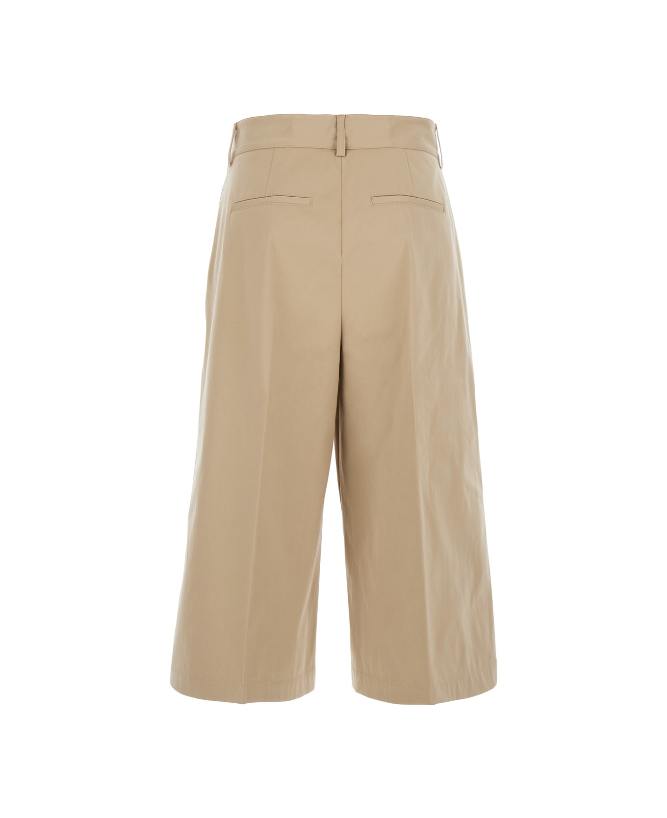 MSGM Beige Wide Bermuda Shorts With Belt Loops And Back Pockets In Cotton Woman - Beige
