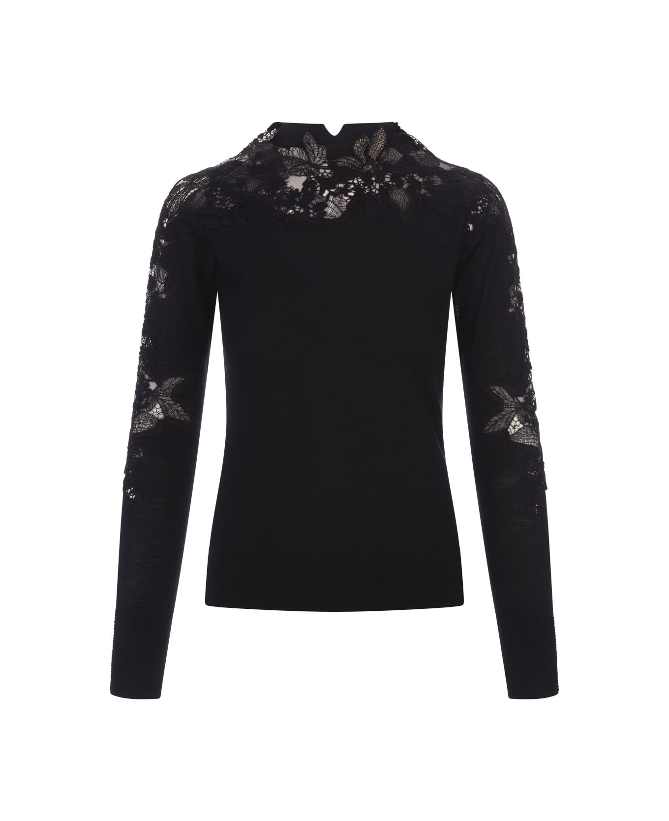 Ermanno Scervino Black Sweater With Lace - Nero ニットウェア