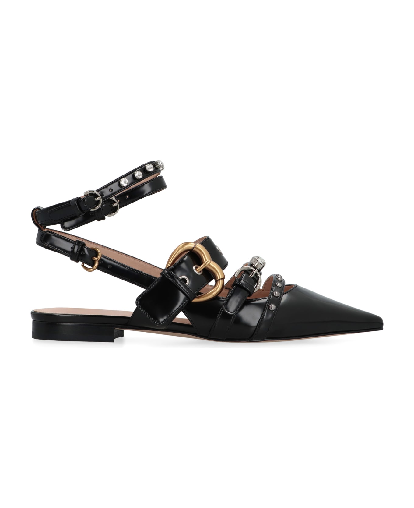Pinko Slingback With Studs And Multi Straps In Leather - black