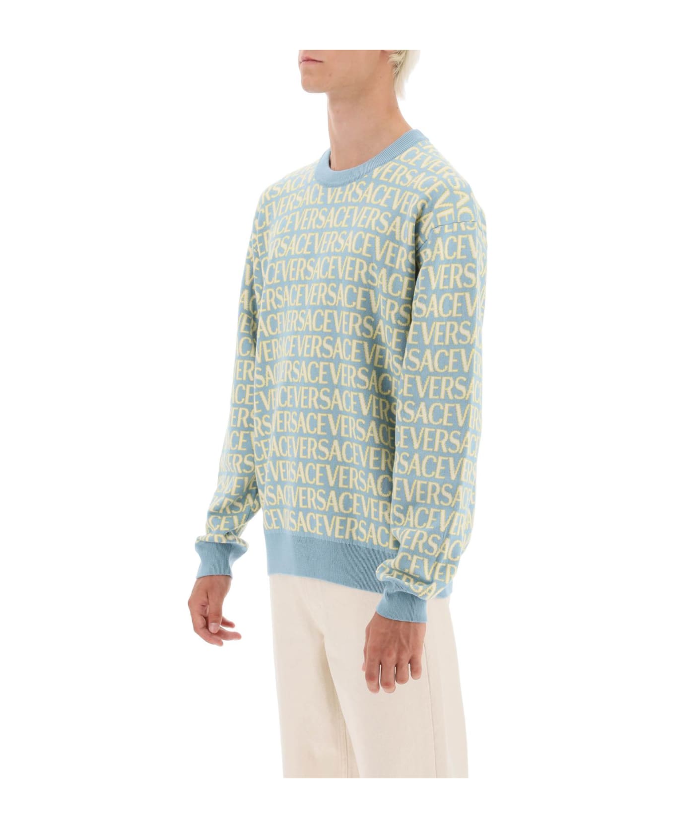 Versace Cotton Crew-neck Sweater - Light Blue