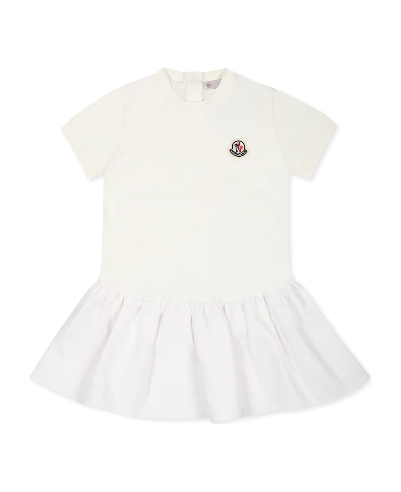 Moncler White Dress For Baby Girl With Logo - White