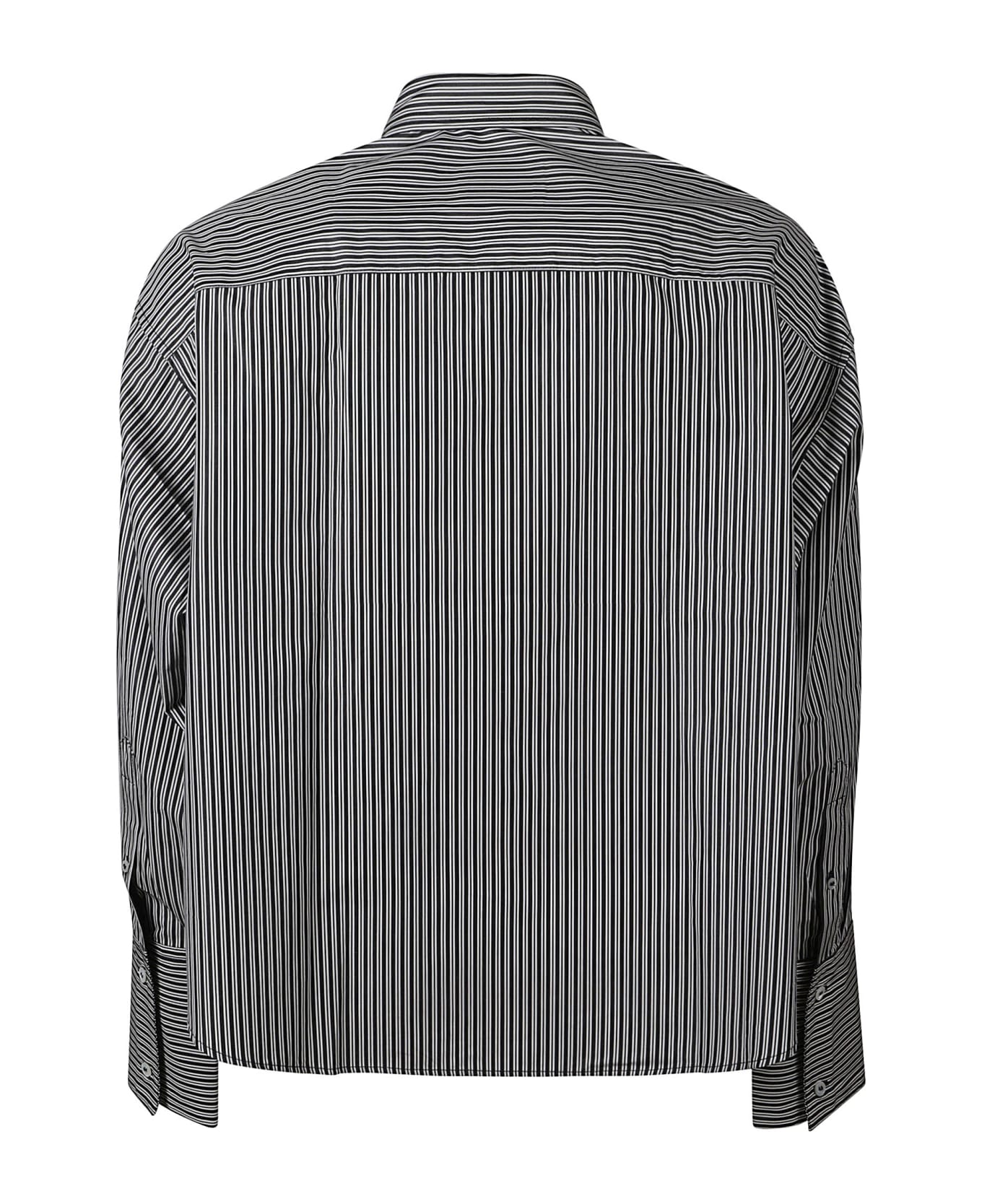 Ami Alexandre Mattiussi Long-sleeved Crop Stripe Shirt - Black/Chalk シャツ