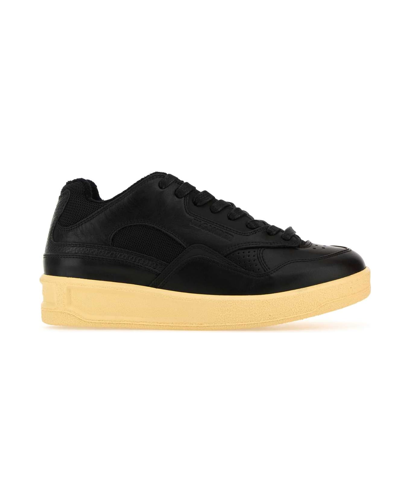 Jil Sander Black Leather And Fabric Basket Sneakers - 001 スニーカー