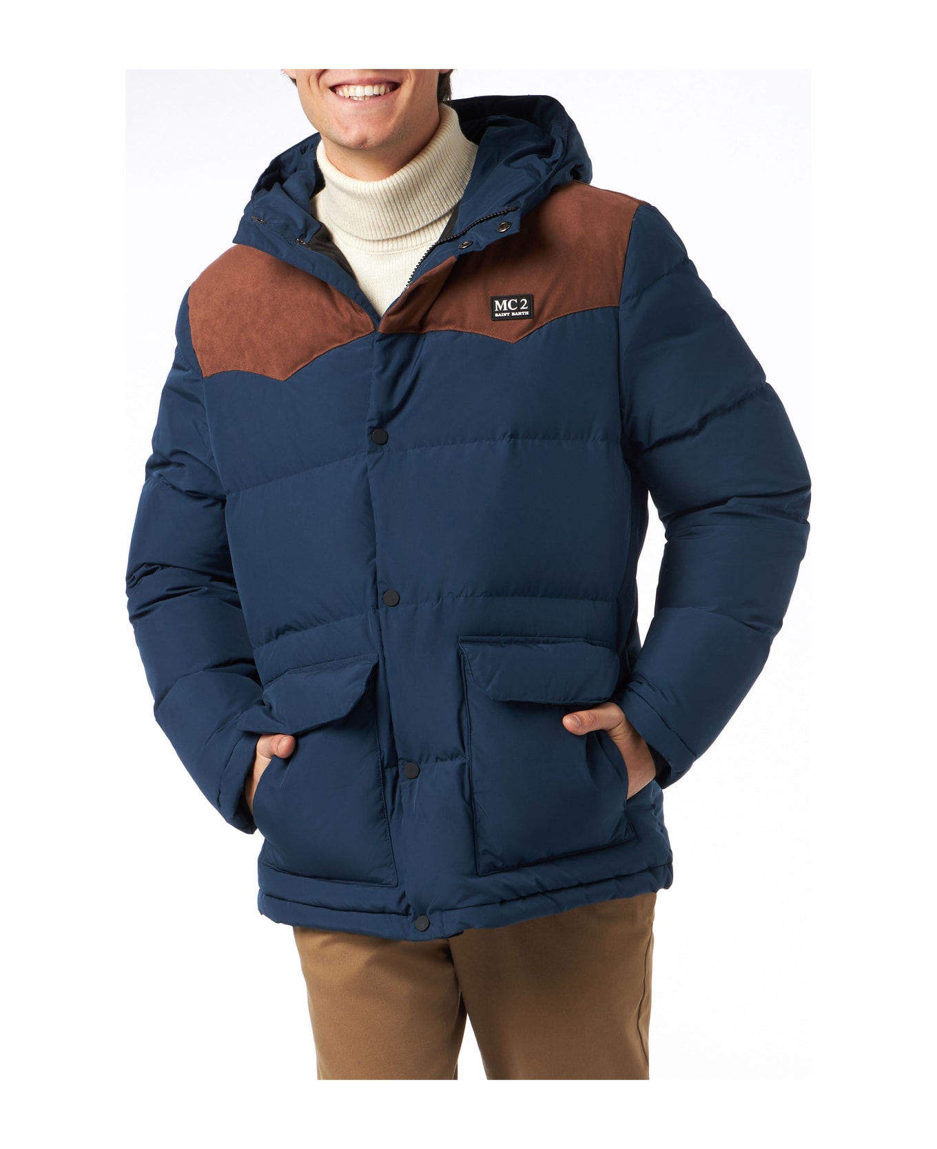 MC2 Saint Barth Man Blue Hooded Down Jacket Baxter - BLUE