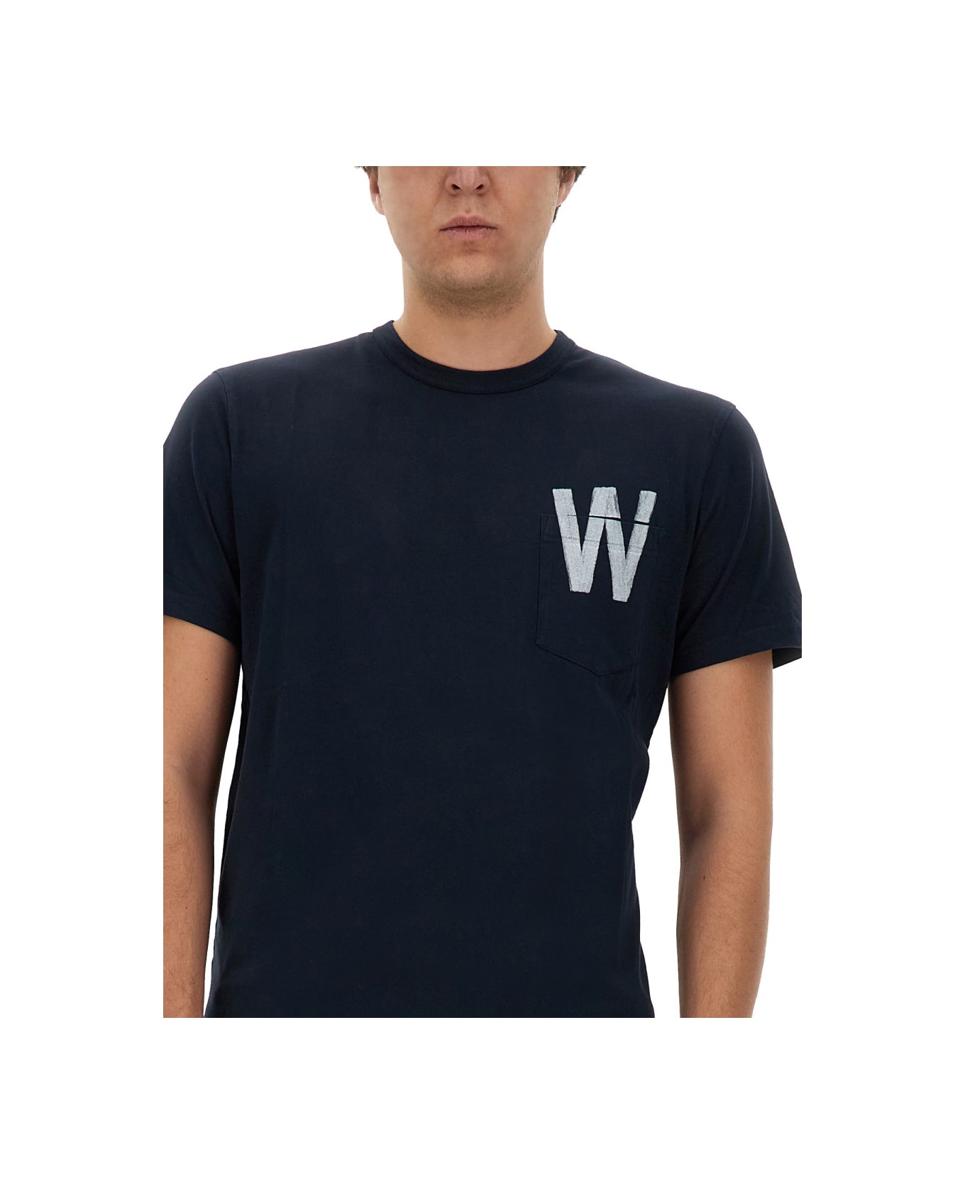Woolrich T-shirt With Logo - Melton Blue シャツ