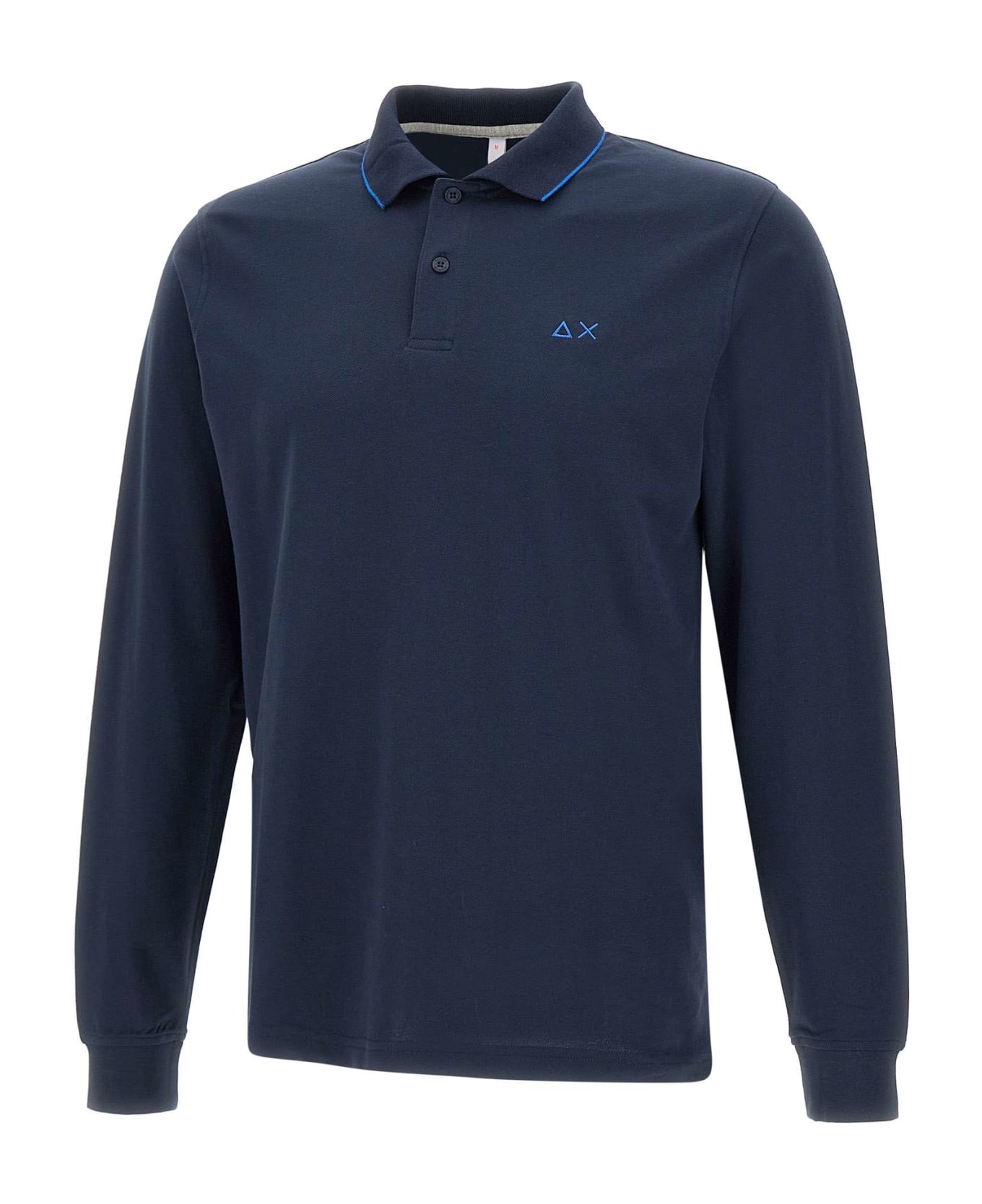 Sun 68 'small Stripes' Cotton Polo Shirt - Blue