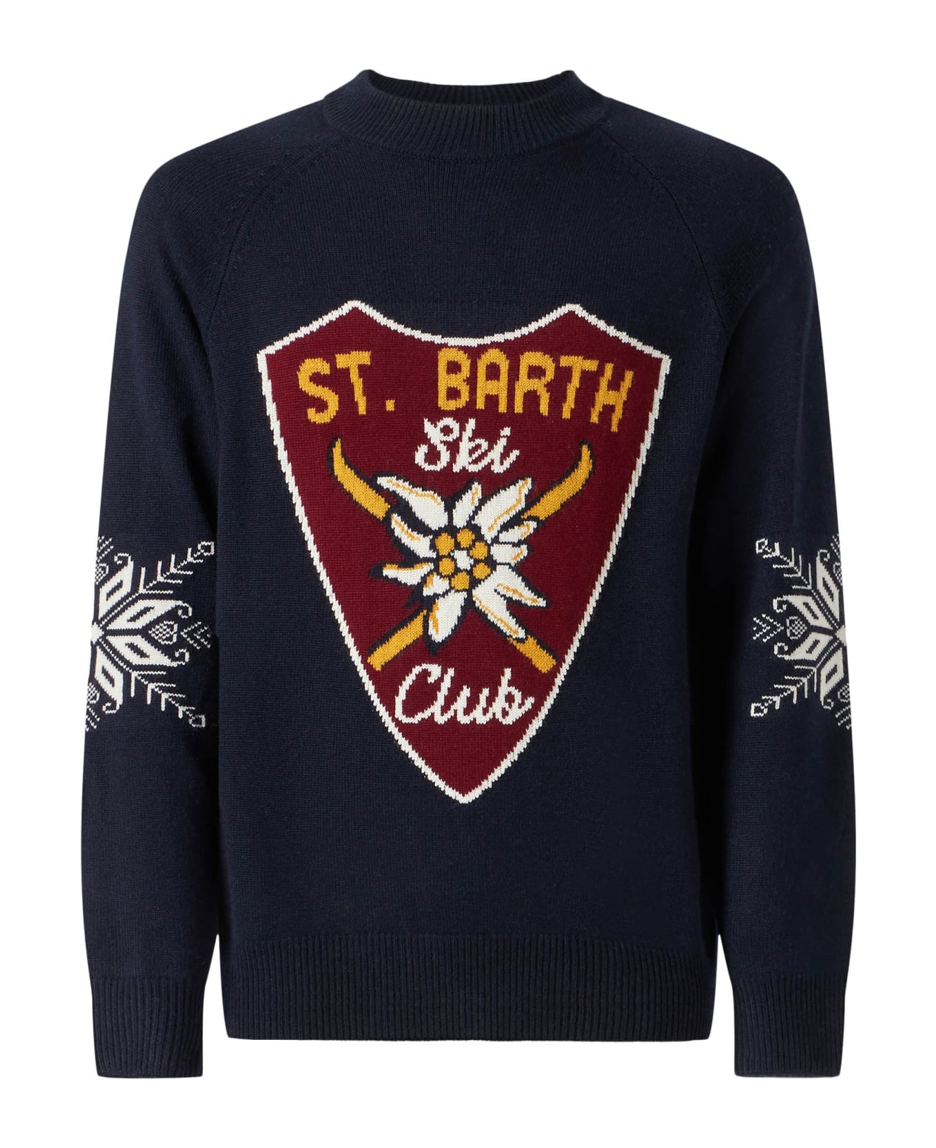 MC2 Saint Barth Man Half-turtleneck Navy Blue Sweater With Print - BLUE