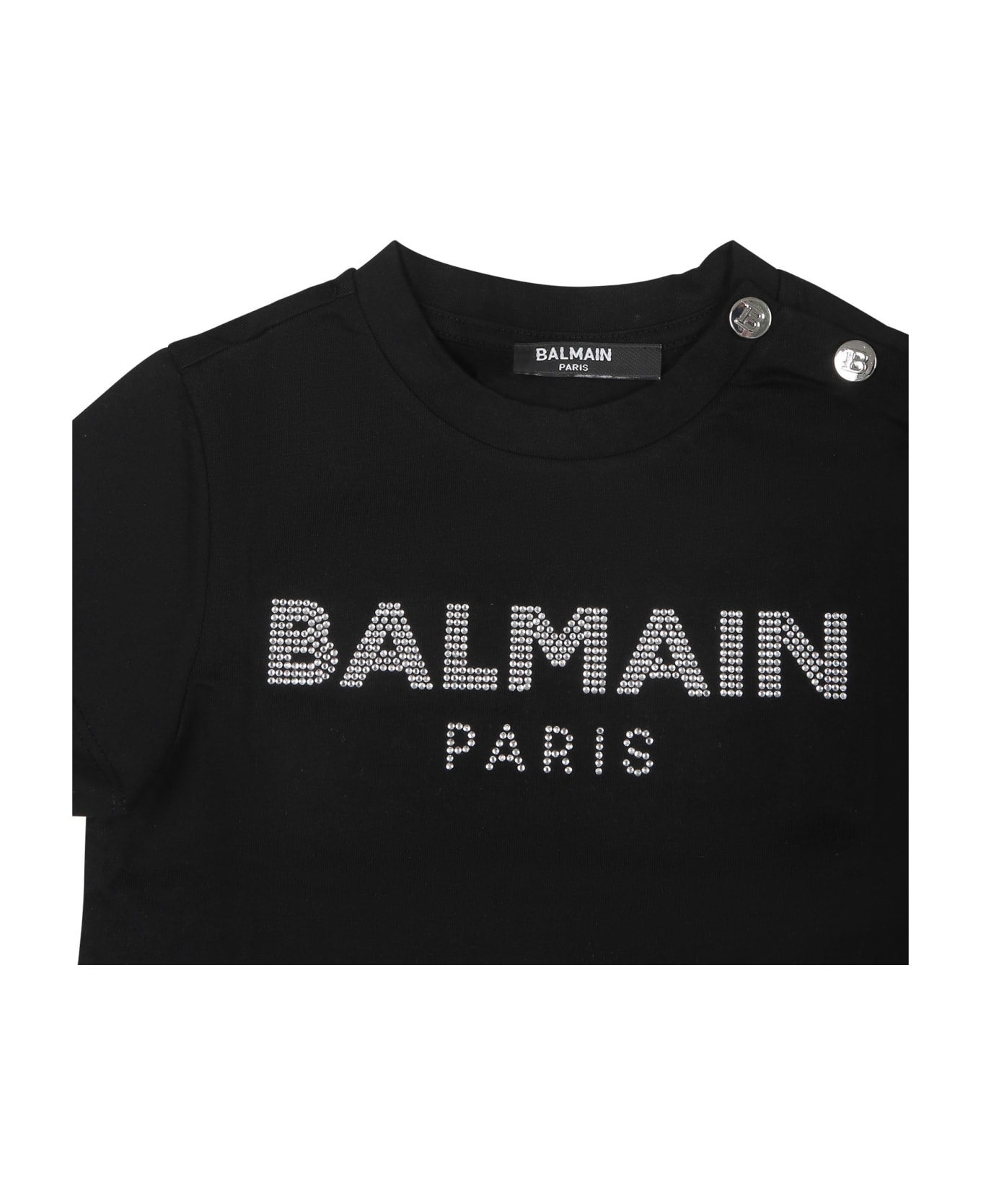 Balmain Black T-shirt For Baby Girl With Logo And Rhinestone - Black