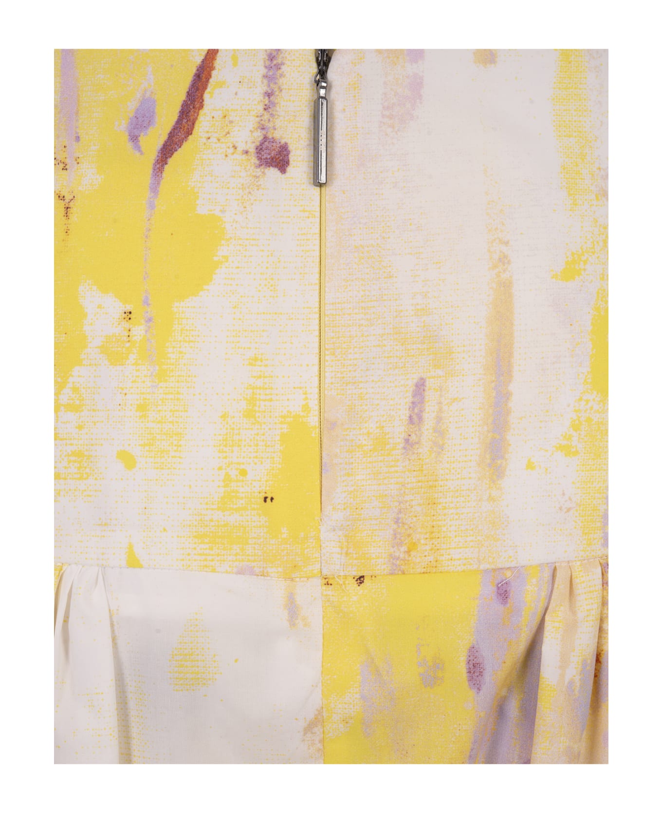 MSGM Flared Midi Skirt In Poplin With "artsy Flower" Print - Yellow