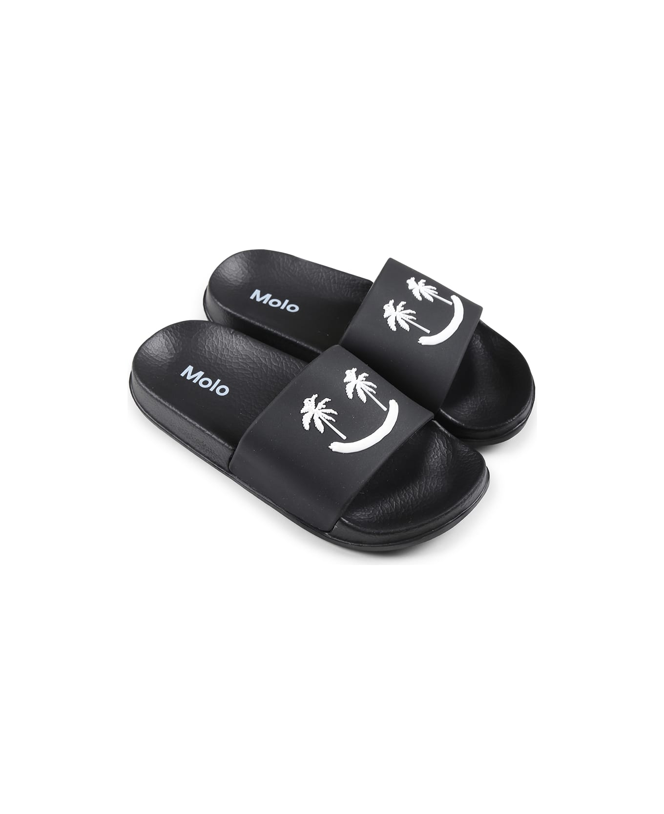 Molo Black Slippers For Kids With Smiley - Black