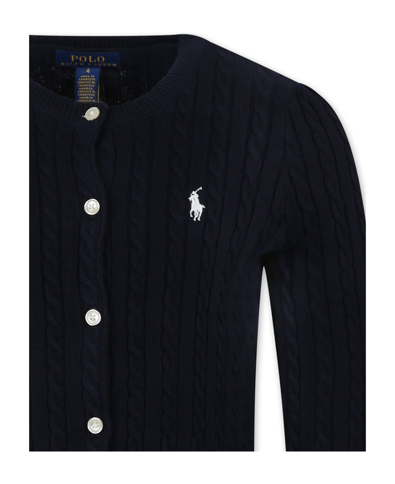 Ralph Lauren Blue Cardigan For Girl Wih Horse - Blue