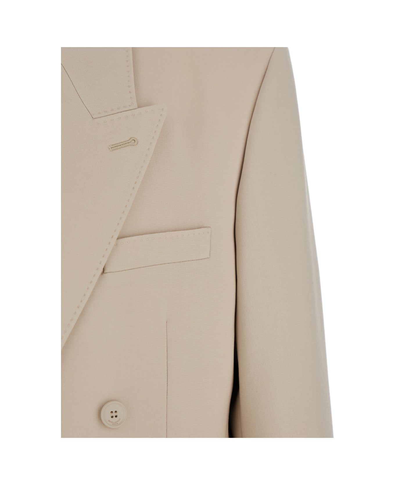 Saint Laurent Beige Double-breasted Jacket With Peak Revers In Wool Man - Beige