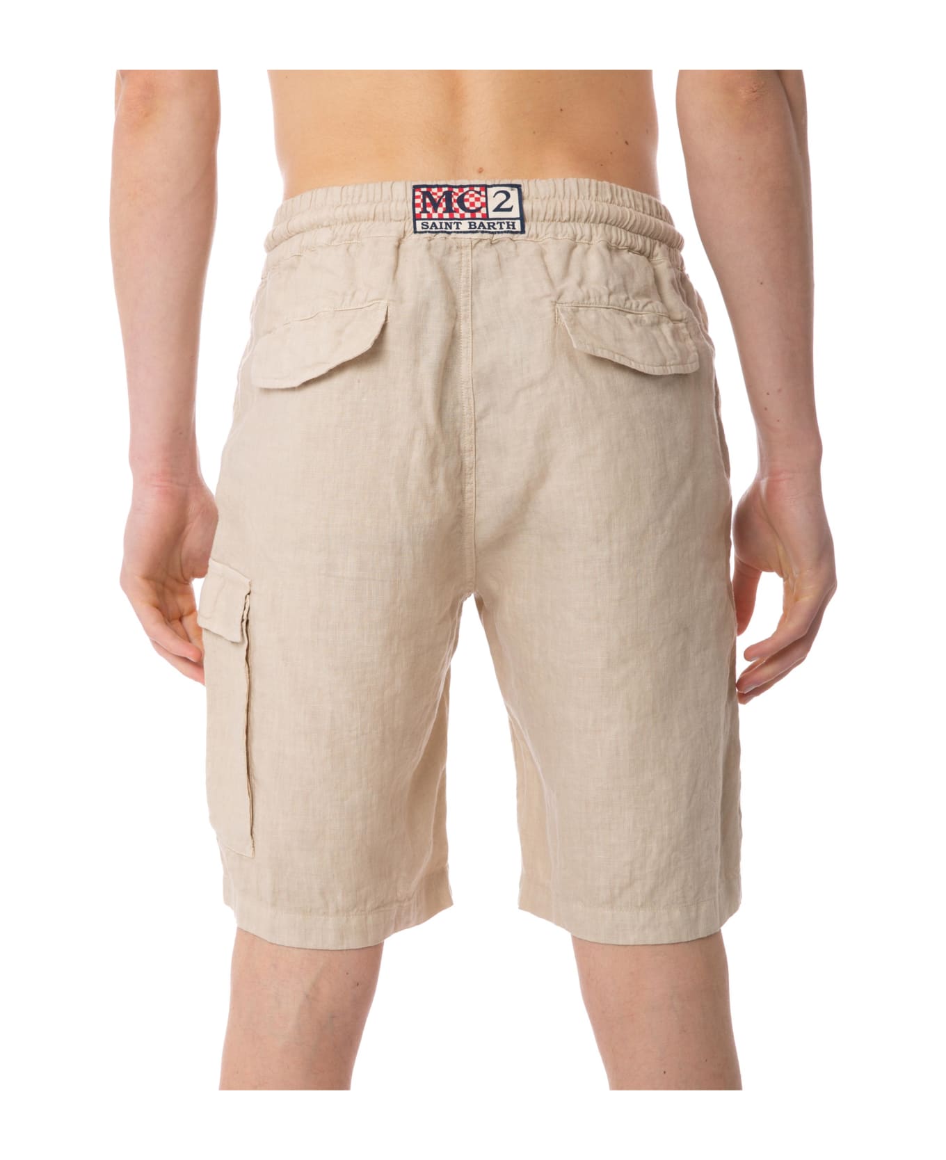 MC2 Saint Barth Man Beige Linen Bermuda Shorts - BROWN