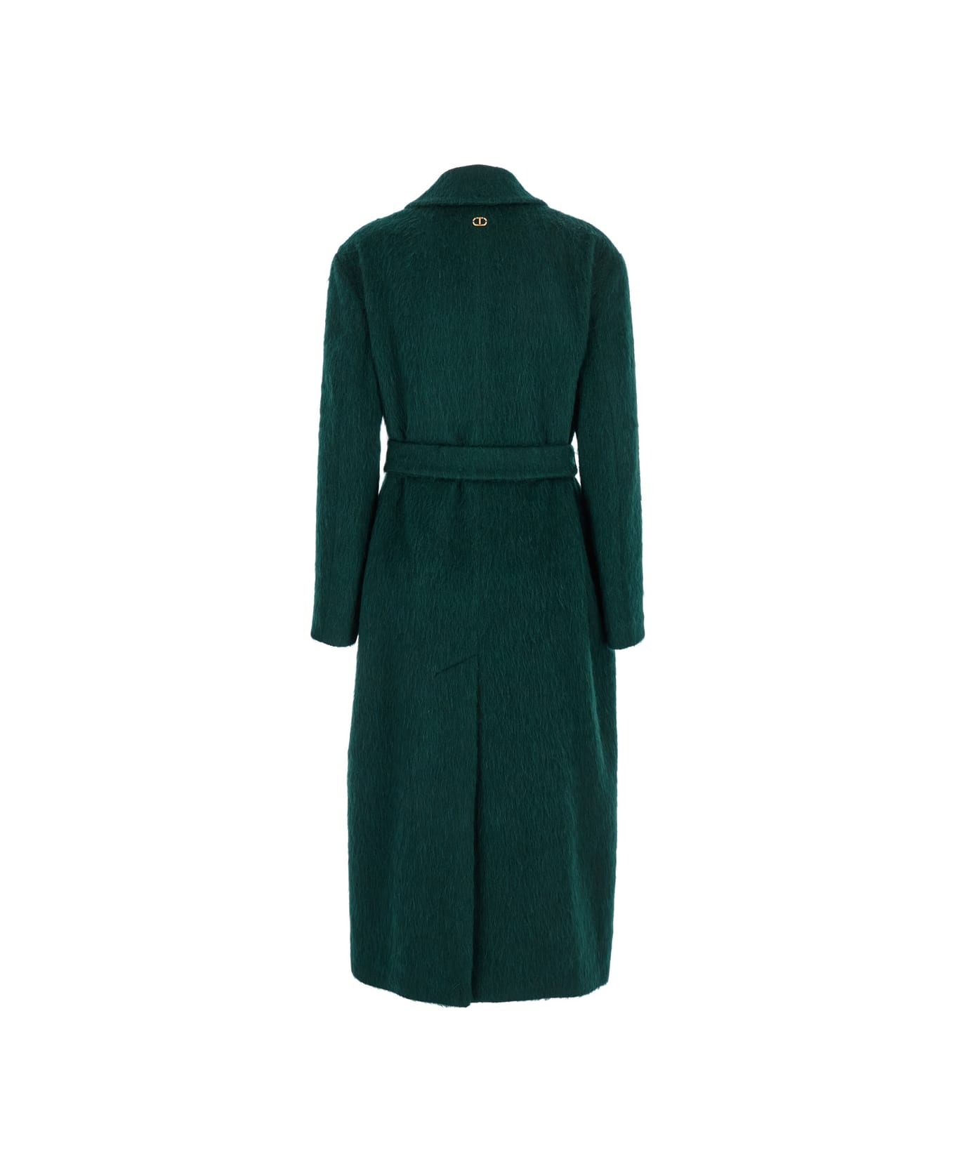 TwinSet Green Double-breasted Coat With Notched Revers And Belt On The Front In Wool Blend Woman - Green