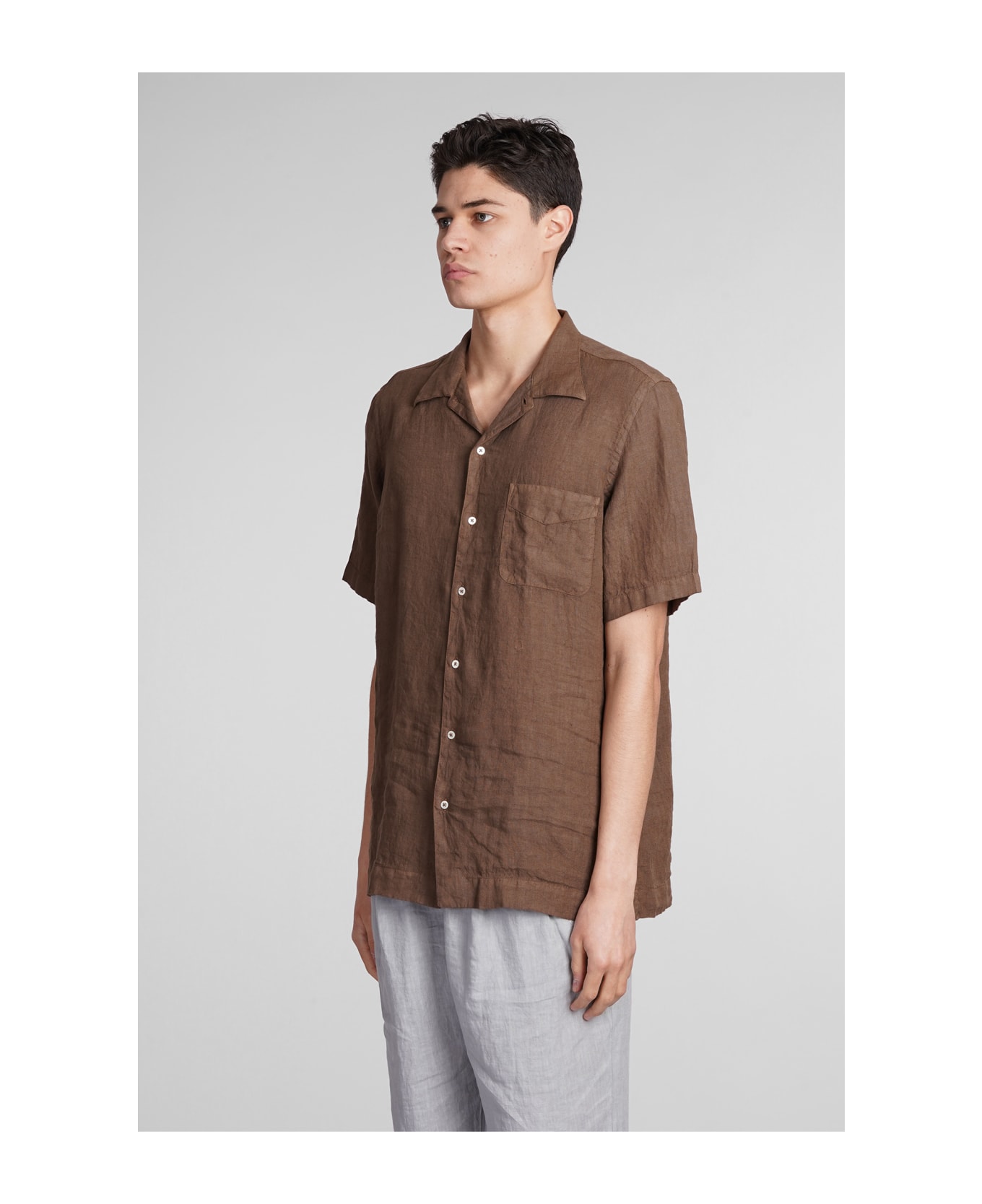 Massimo Alba Venice Shirt In Brown Linen - brown