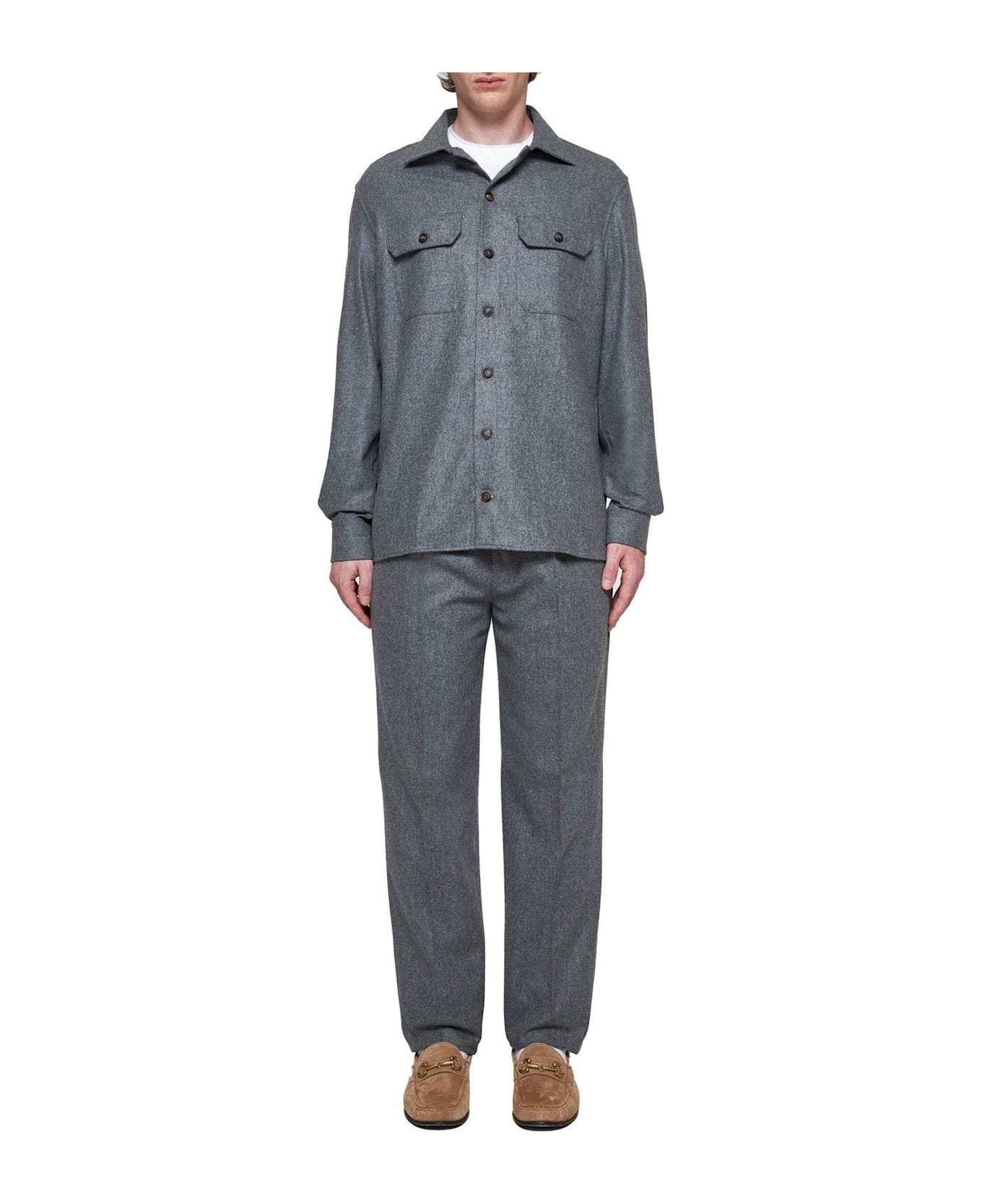 Brunello Cucinelli Flap Pocket Long-sleeved Shirt - Grey