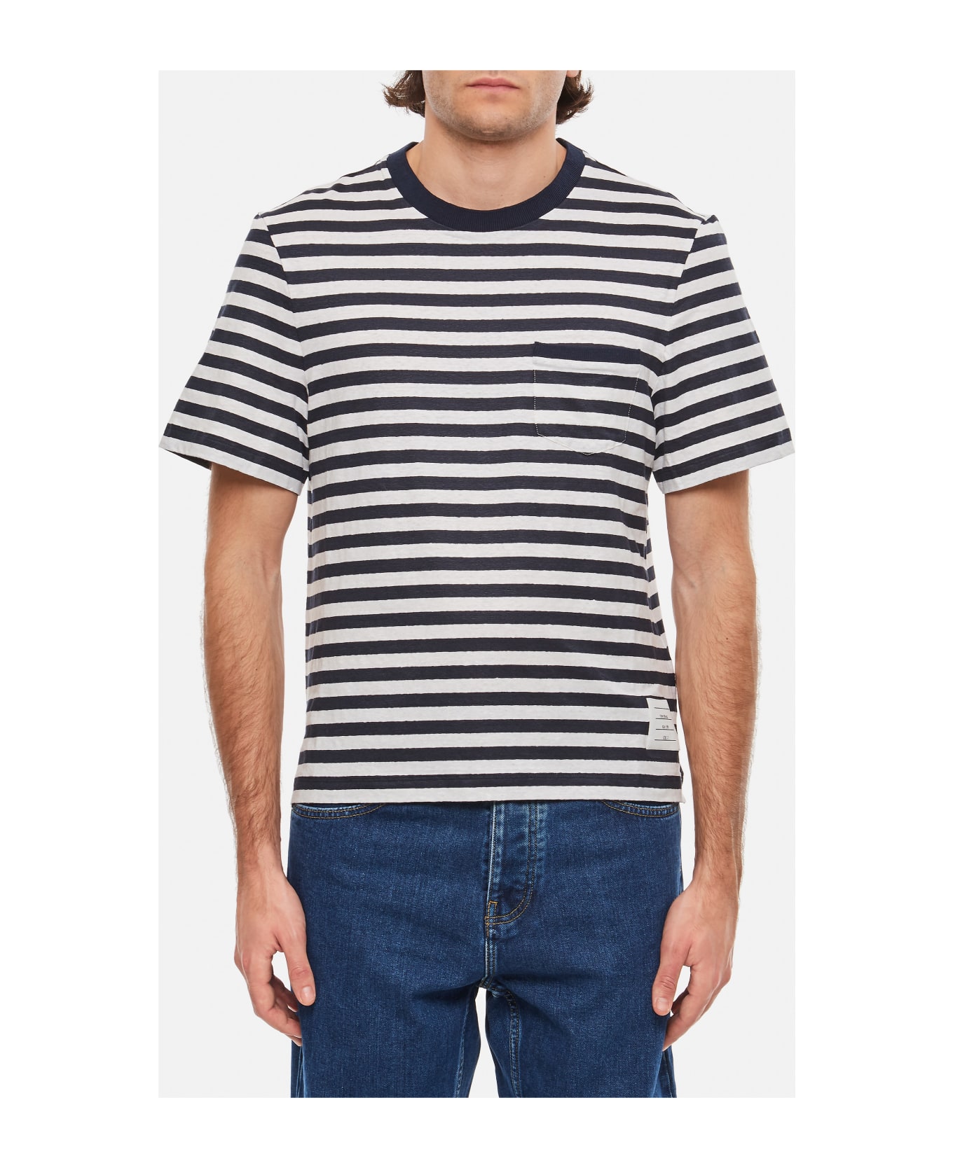 Thom Browne Linen Striped Pocket T-shirt - Blue