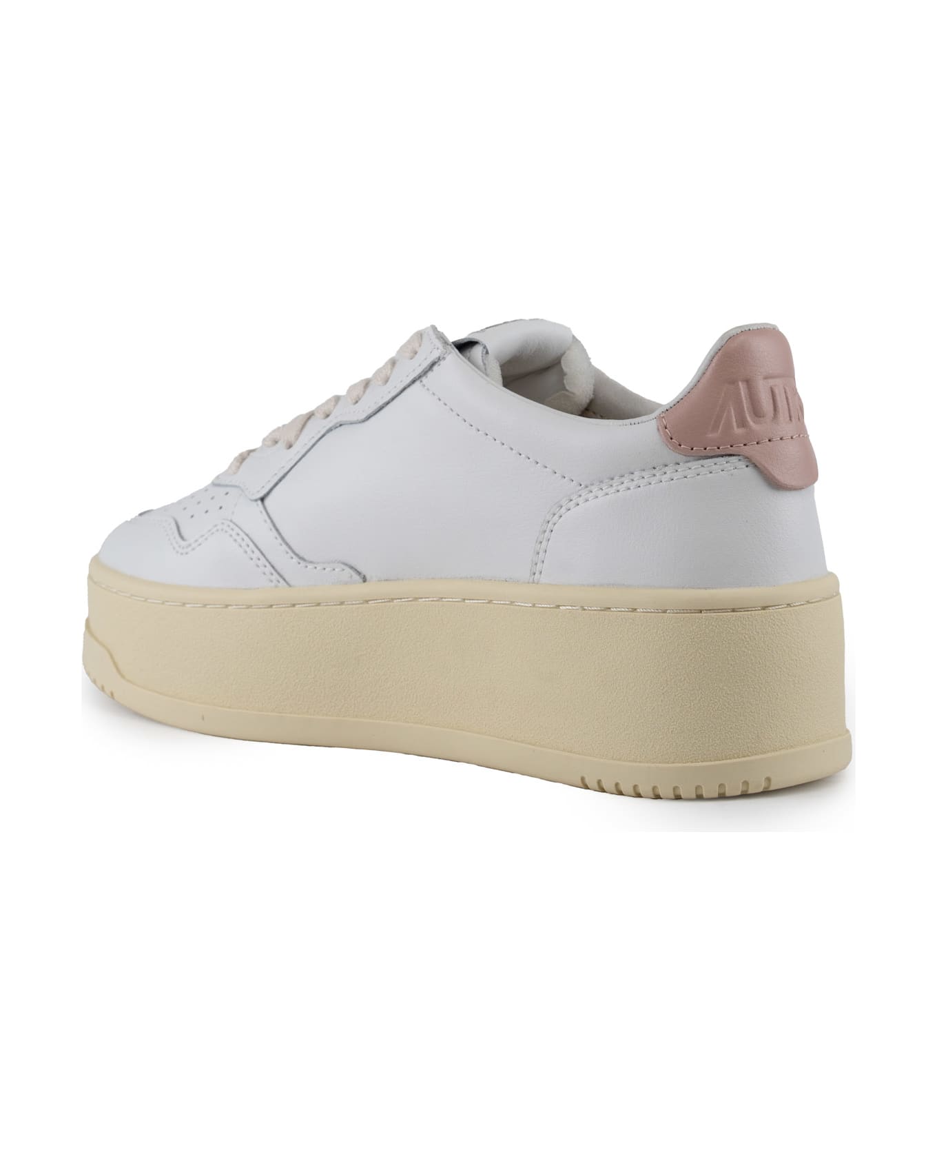 Autry Medalist Platform Sneakers In Leather - Leat/leat wht/powder
