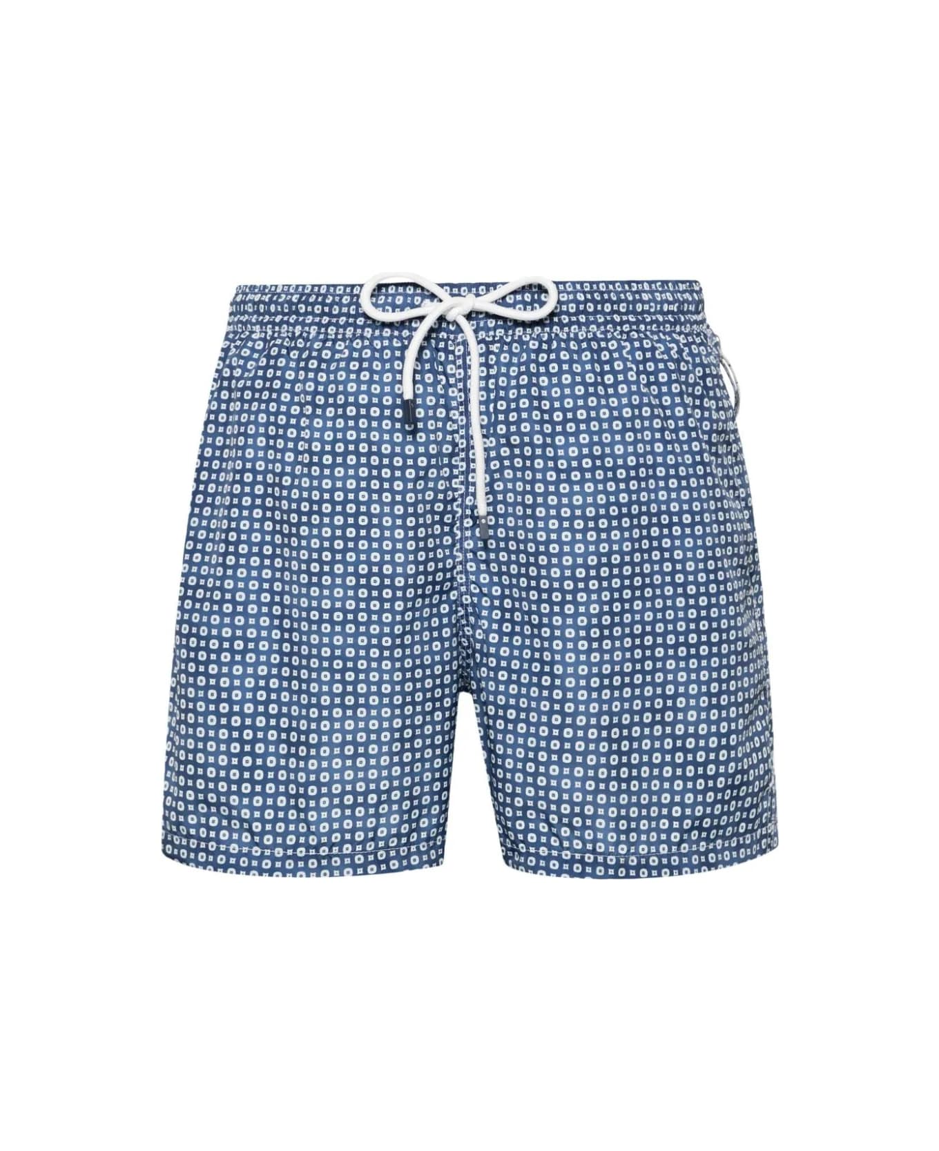 Fedeli Blue Swim Shorts With Micro Pattern - Blue