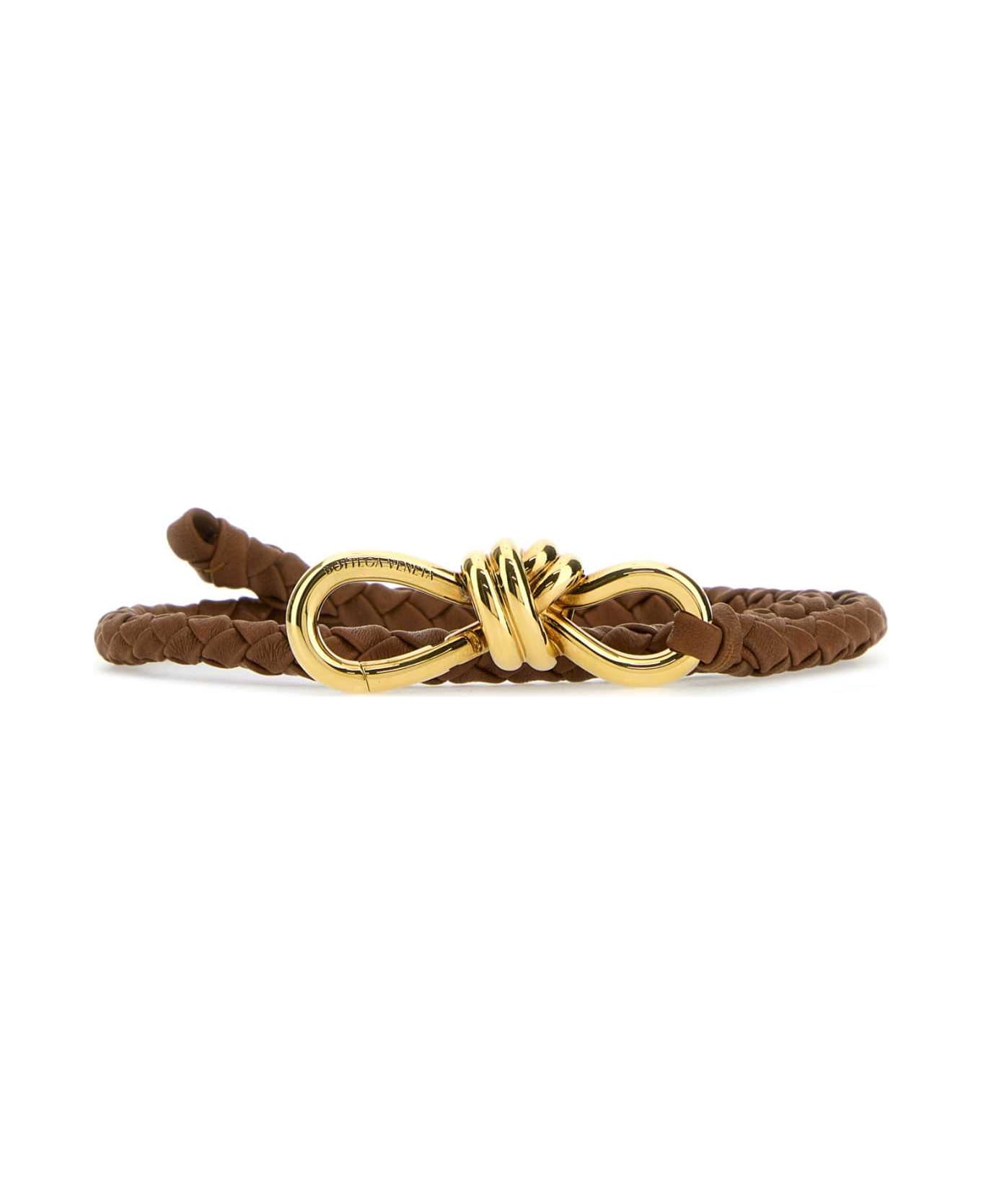 Bottega Veneta Caramel Leather Andiamo Belt - COGNACMBRASS