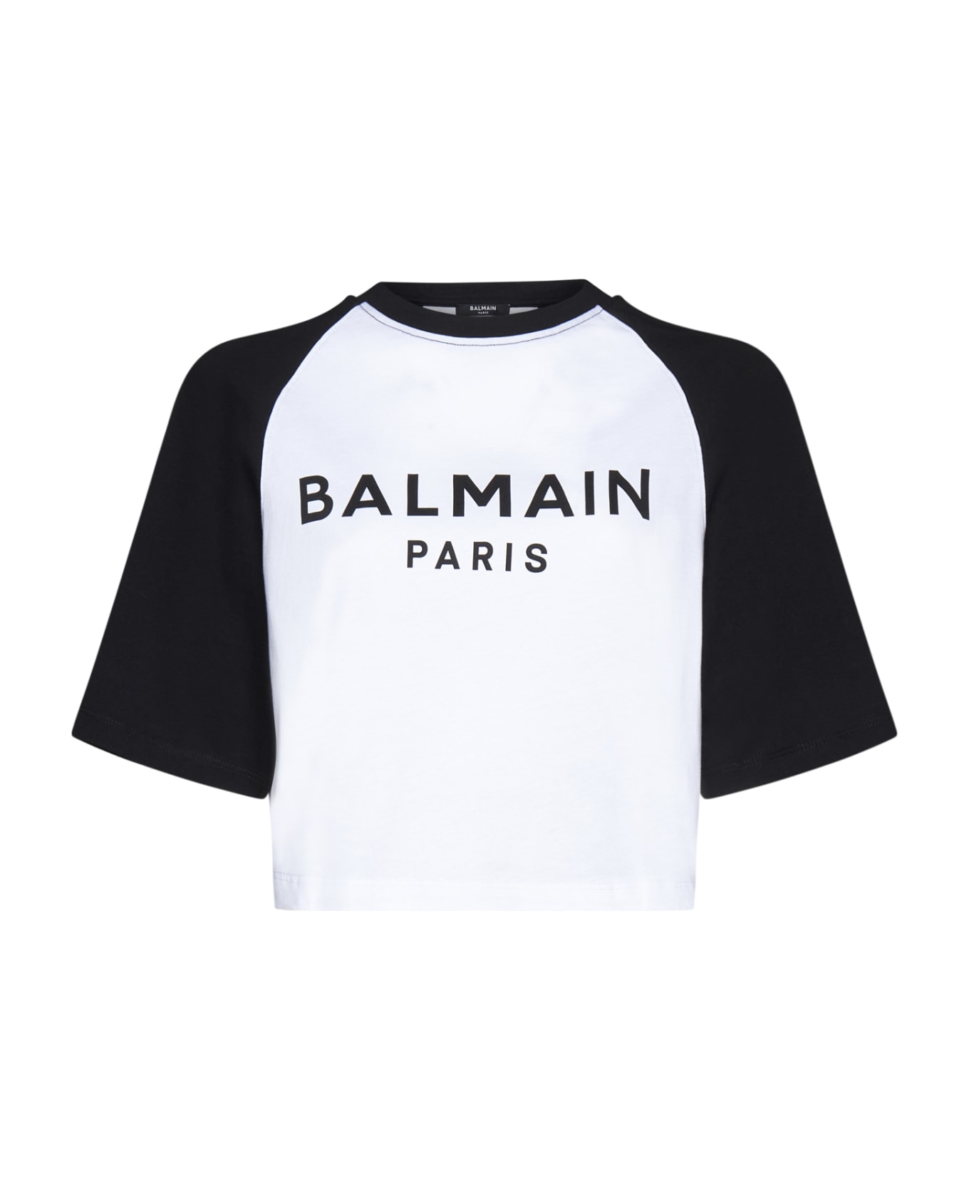 Balmain Printed Raglan Cropped T-shirt - Blanc/noir