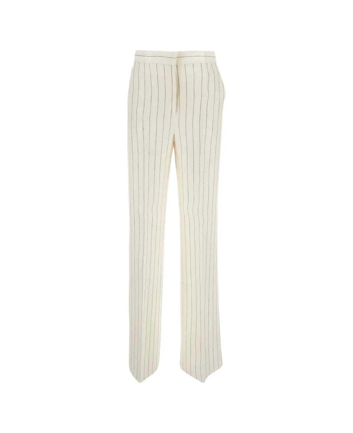 Max Mara Popoli Pinstriped Linen Trousers - White
