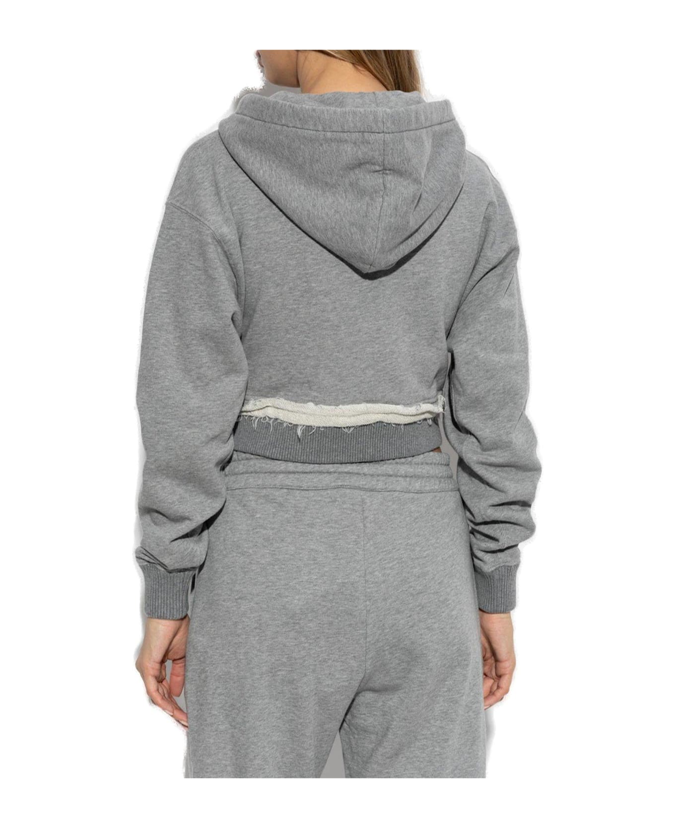 Alexander McQueen Drawstring Distressed Cropped Hoodie - Grey