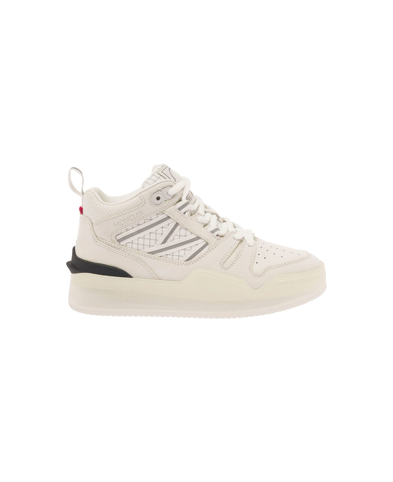 Moncler 'pivot' White High-top Sneakers With Reflective Straps In Leather Woman - White