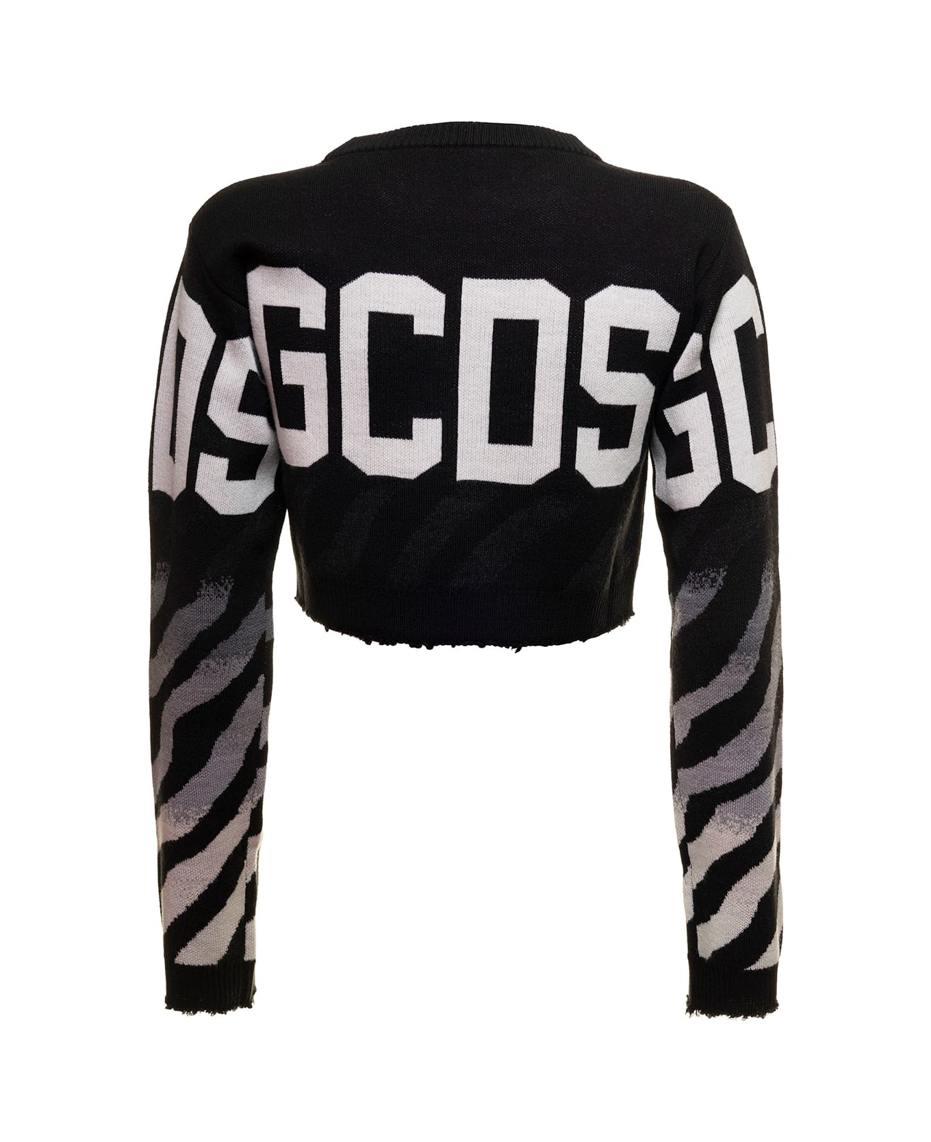 GCDS Black Swaeter In Wool Blend Knit With Contrassting Jacquard Logo And Zebra Pattern Gcds Woman - Black