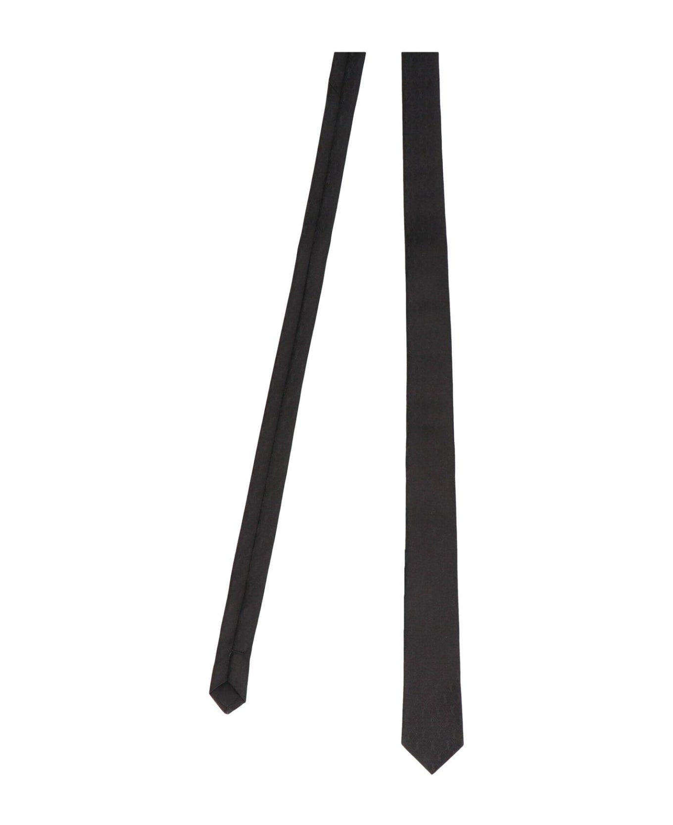 Saint Laurent Monogram Patterned Pointed Tip Tie - Black