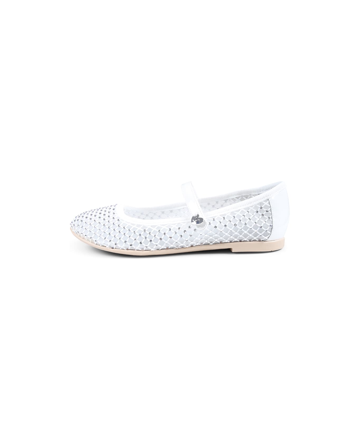 Monnalisa White Ballet Flats For Girl With Rhinestones - White