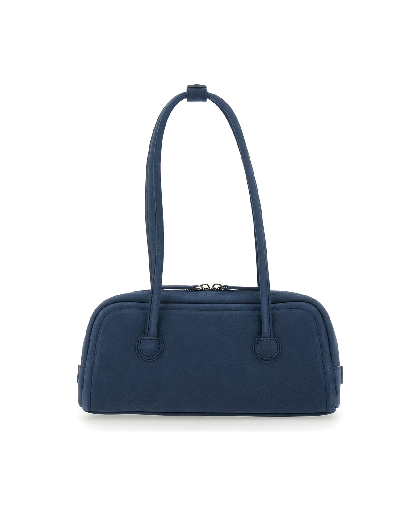 Marge Sherwood 
boston
 Blue Shoulder Bag With Embossed Logo Lettering On The Front In Leather Woman - Blu