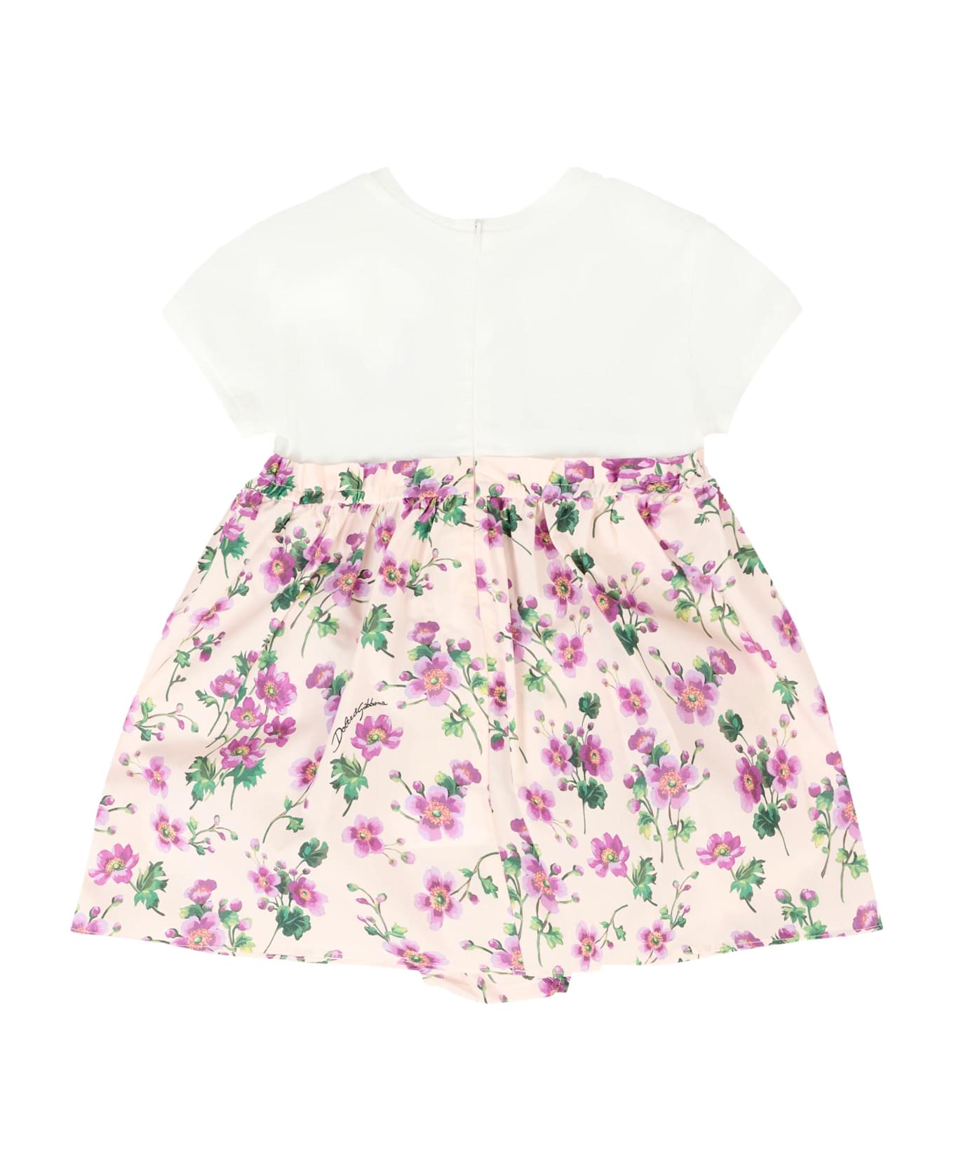 Dolce 
Gabbana Pink Dress For Baby Girl With Flowers And Logo - Pink