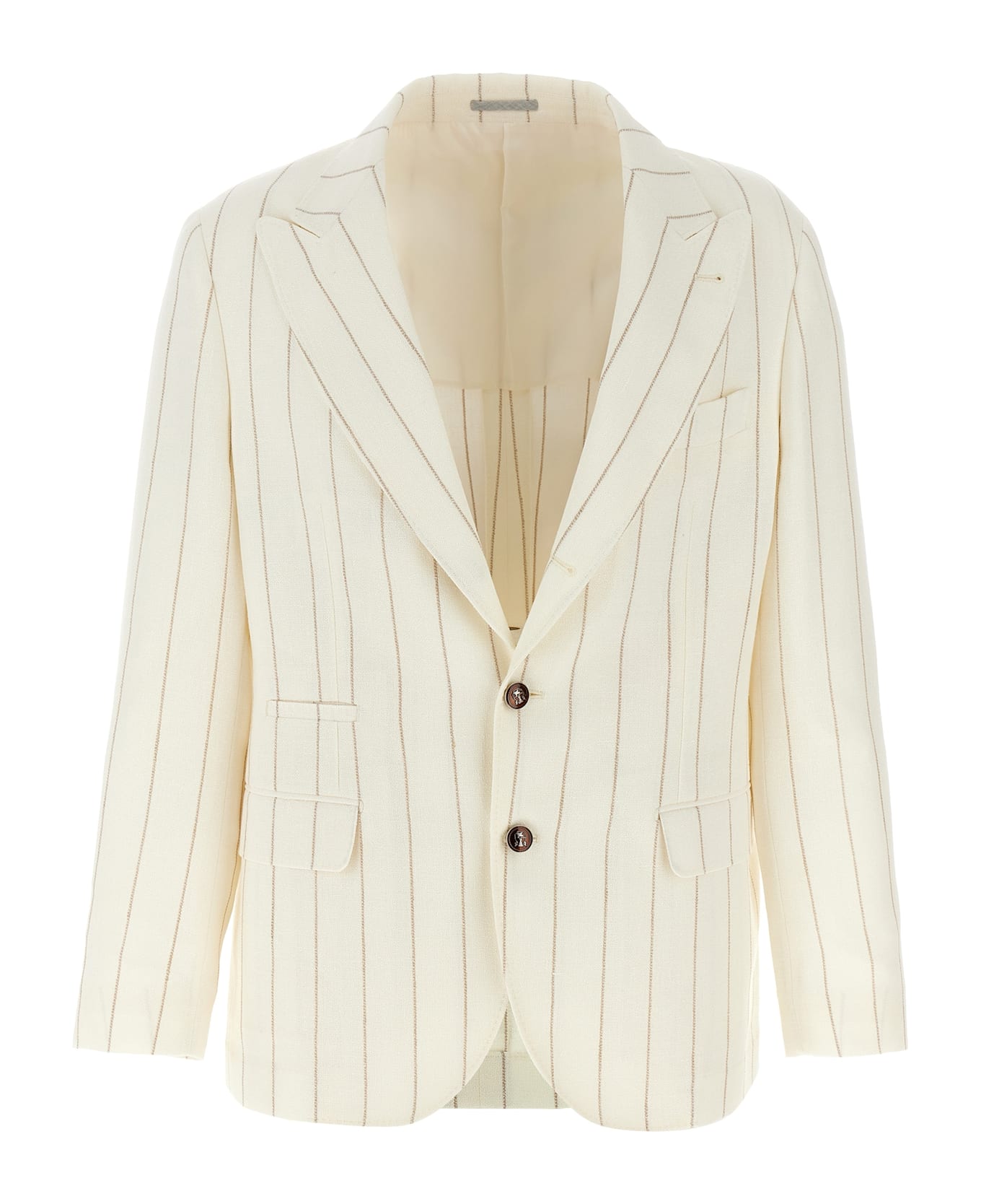 Brunello Cucinelli Pinstriped Deconstructed Blazer - Beige