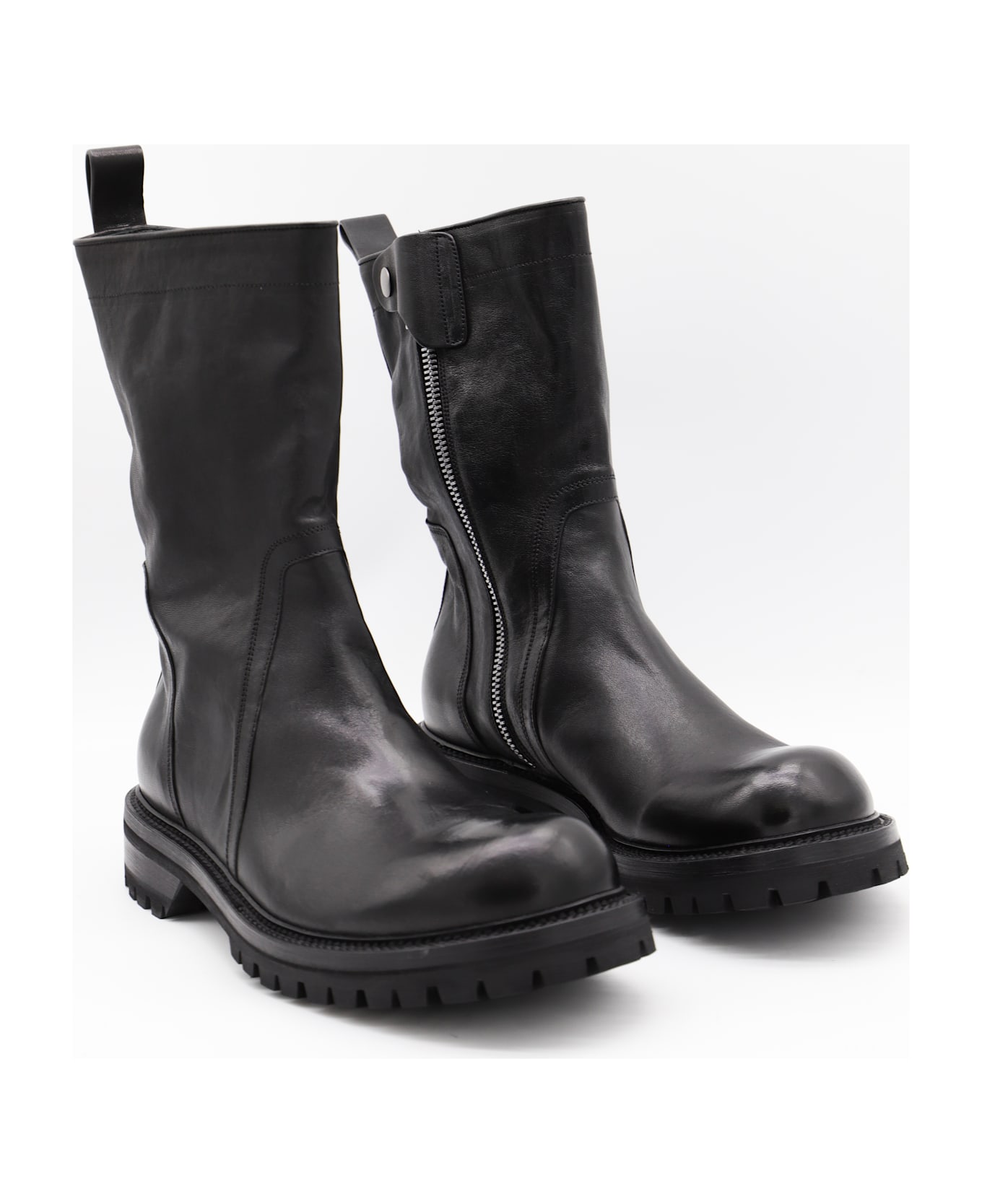 Rick Owens Black Leather Army Creeper Boots - Black