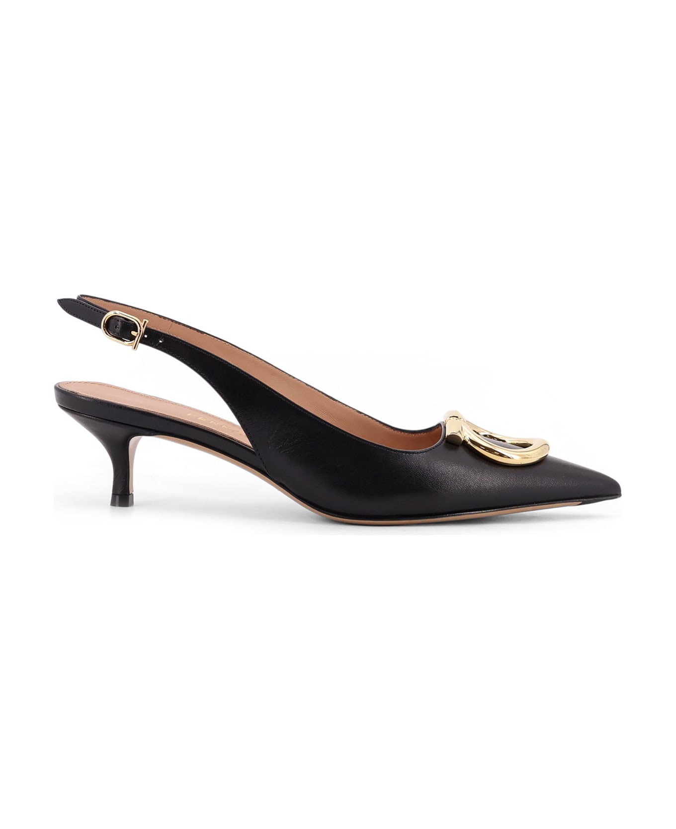 パンプス FERRAGAMO Sara leather decollete with Gancini detail Ferragamo Sara Leather Décolleté With Gancini Detail
