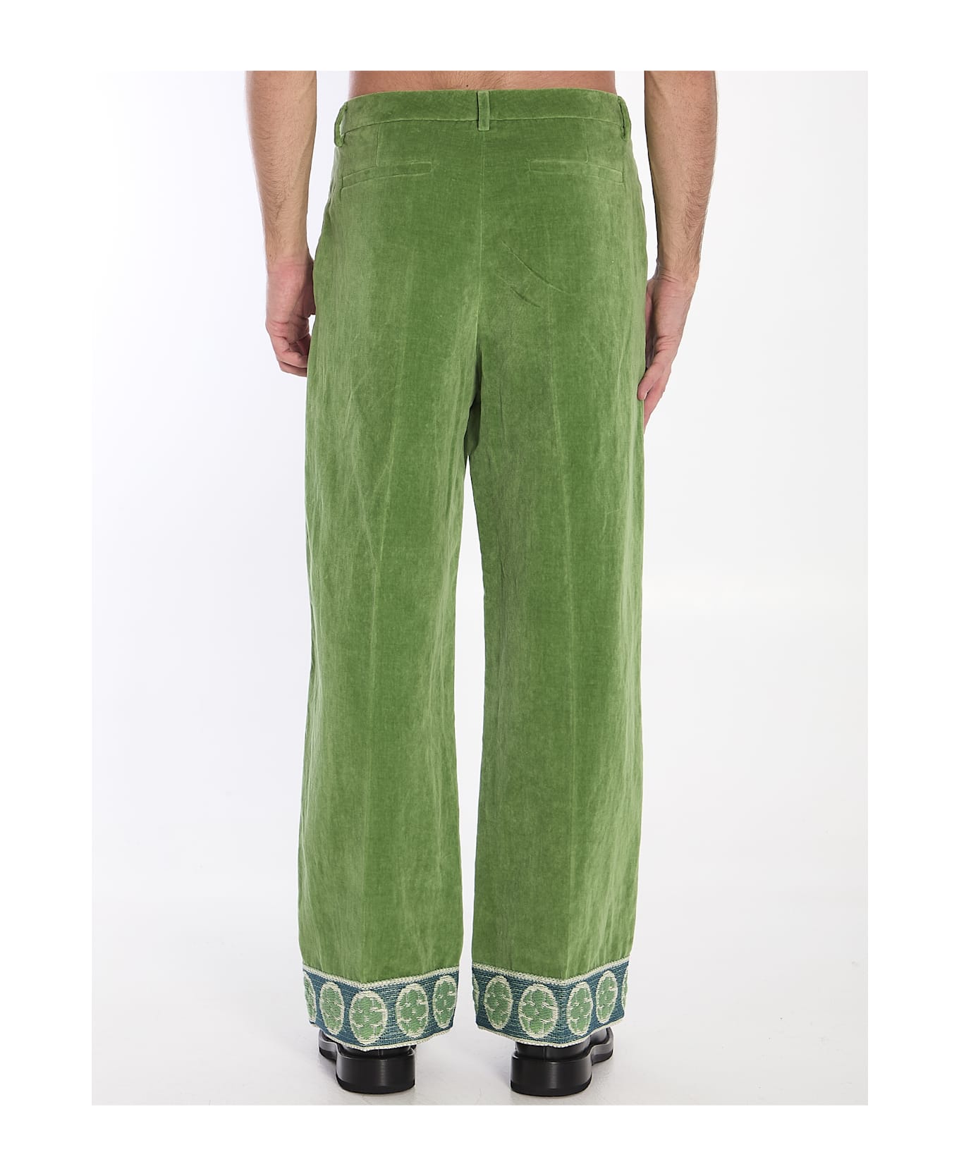 Valentino Garavani Velvet Trousers With Jacquard Hems - Green