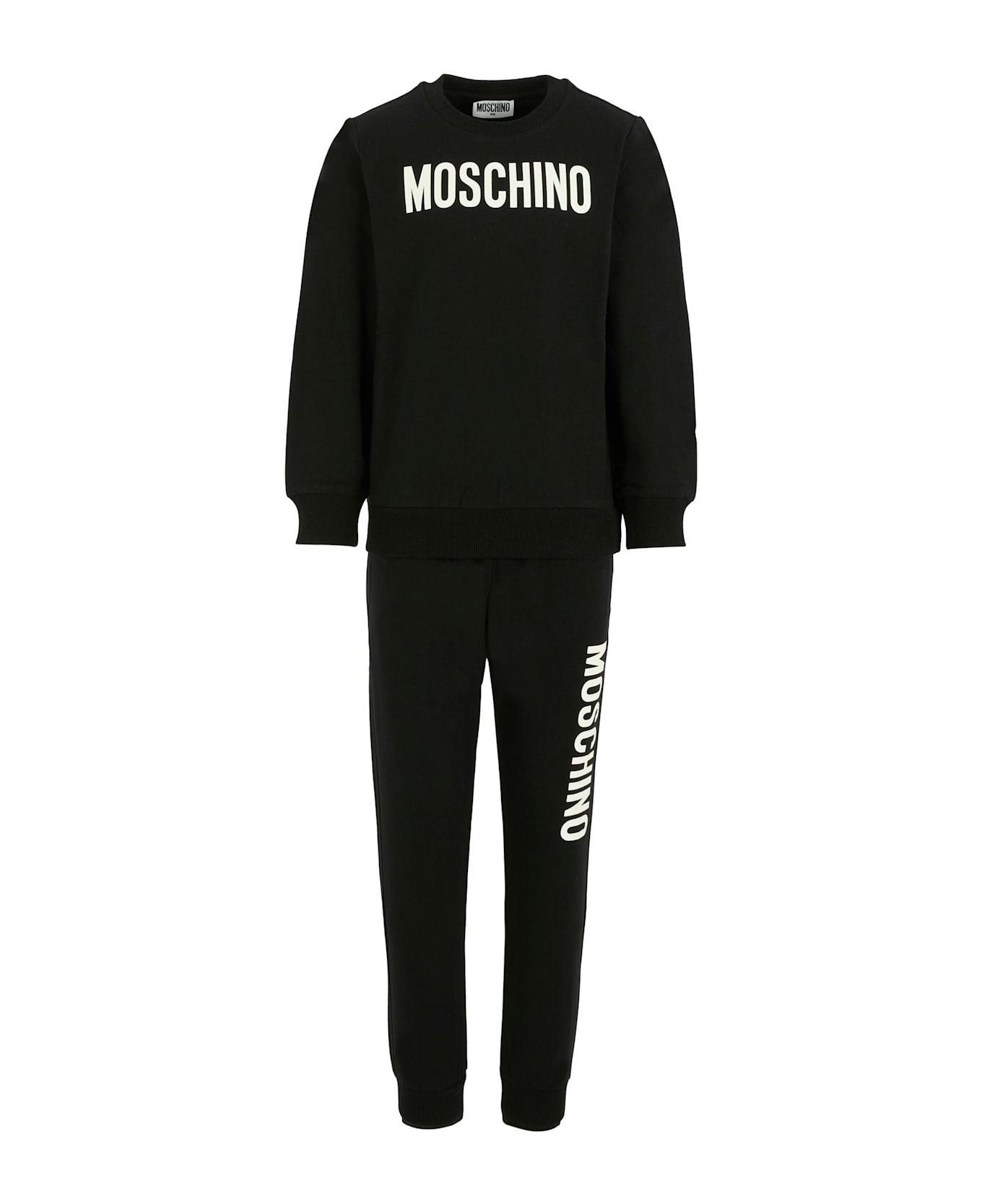 Moschino Black Suit For Kids With Logo - Black