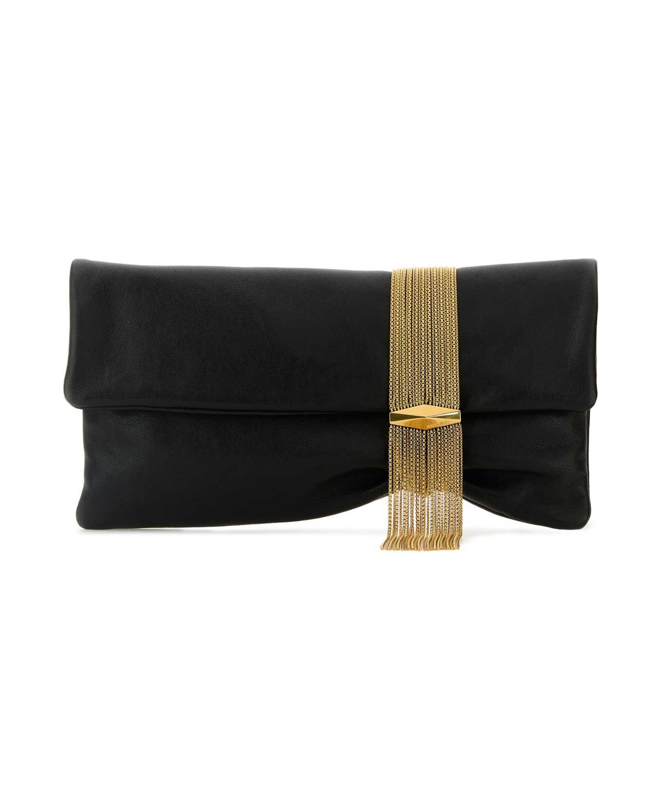 Jimmy Choo Black Leather Zendra Clutch - BLACKGOLD