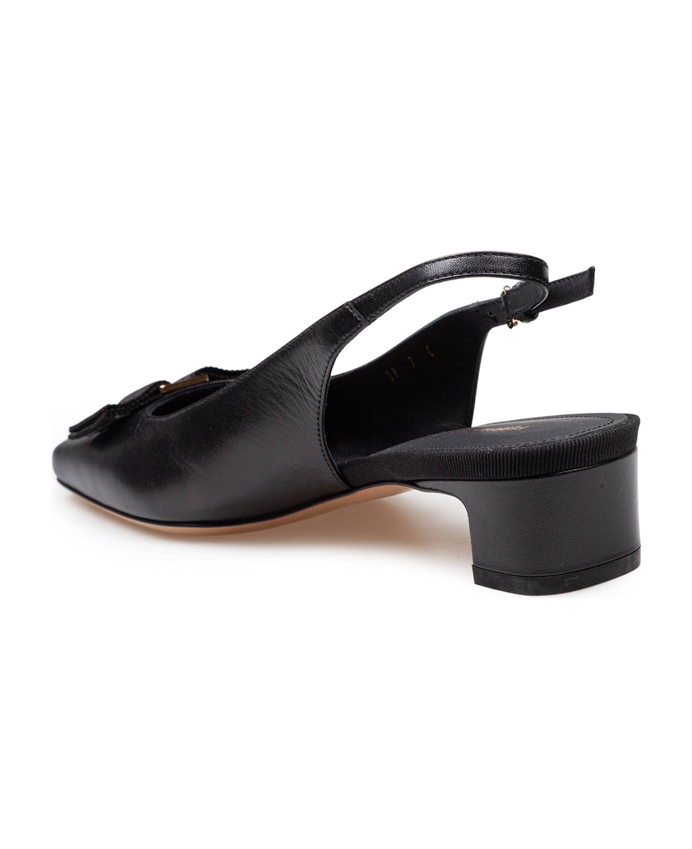 Ferragamo Slingback Rivalda In Black Leather - Black