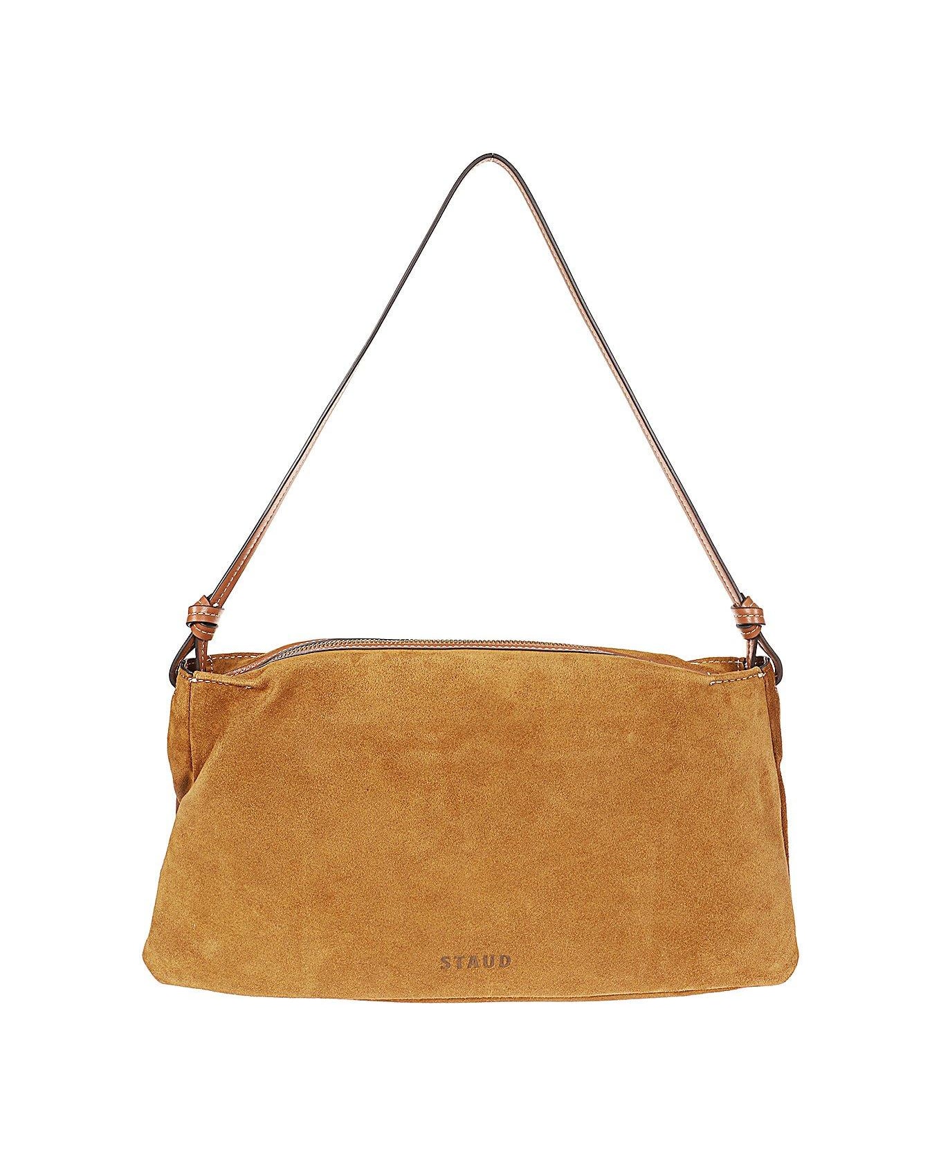 STAUD Wally Logo Debossed Shoulder Bag - tan