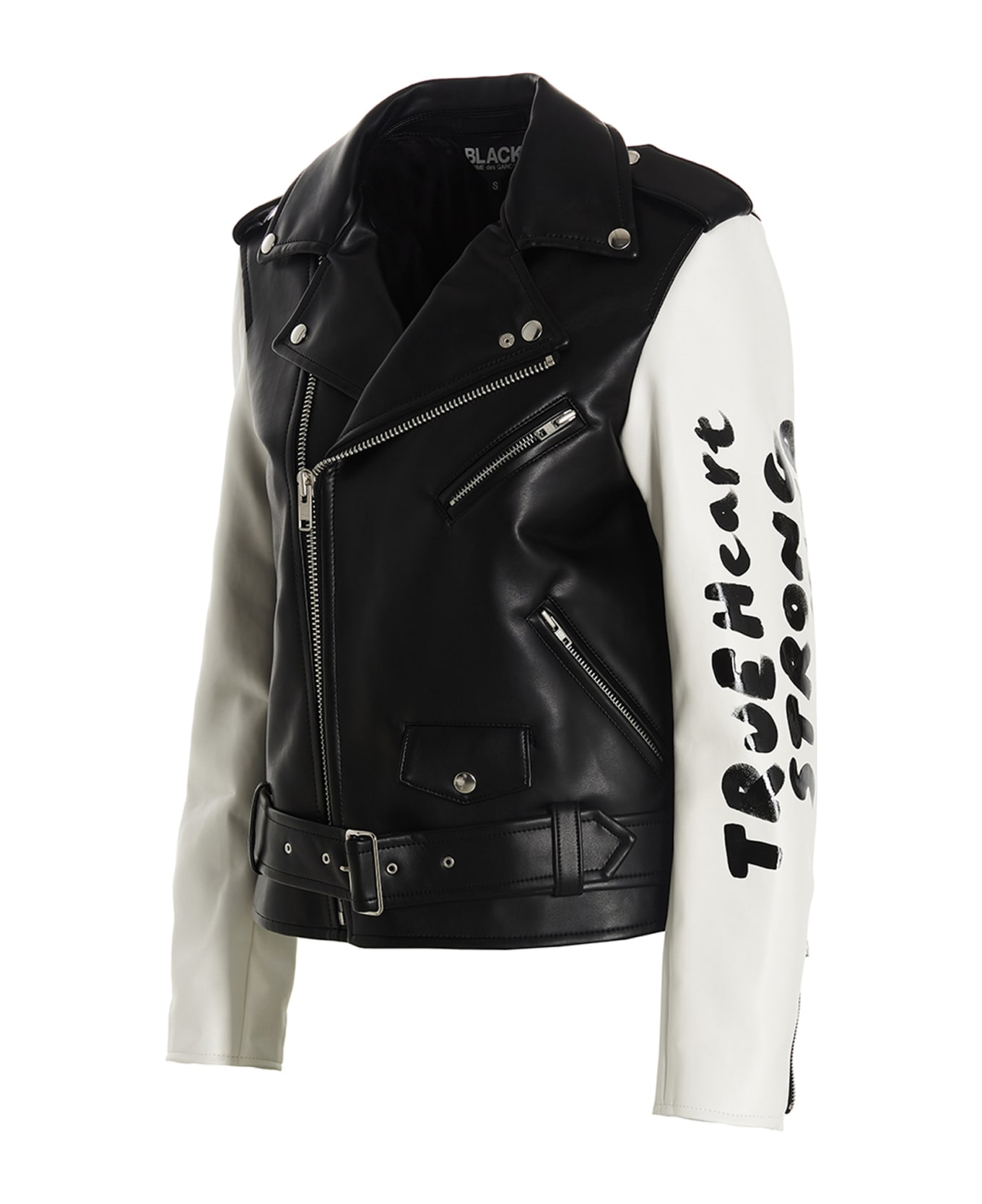 Black Comme des Garçons 'true Heart Strong Mind' Biker Jacket - White/Black